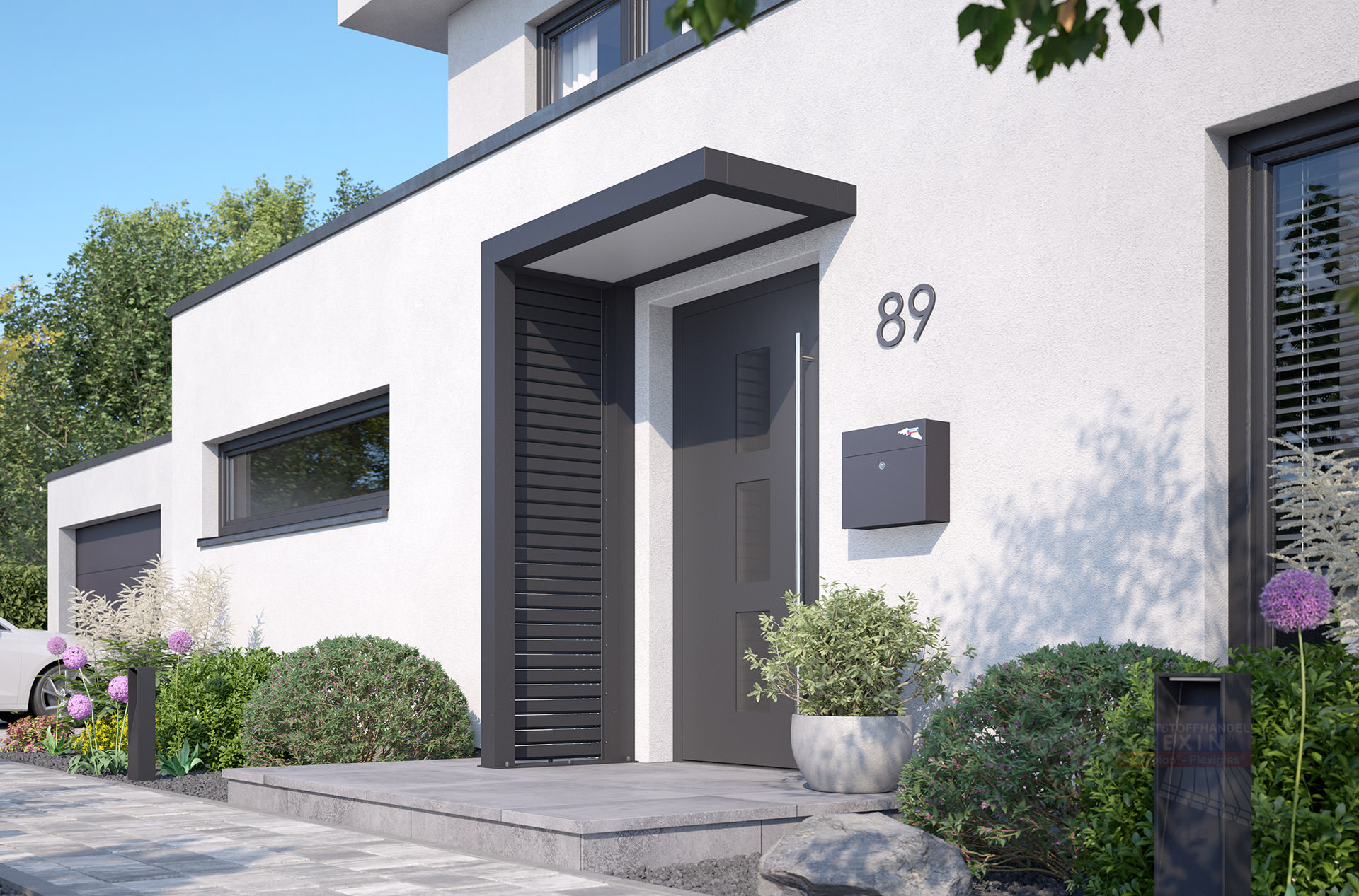 REXOlife® Haustür-Vordach, Dach: PLEXIGLAS® – Seitenteil: Rhombus, Anthrazit