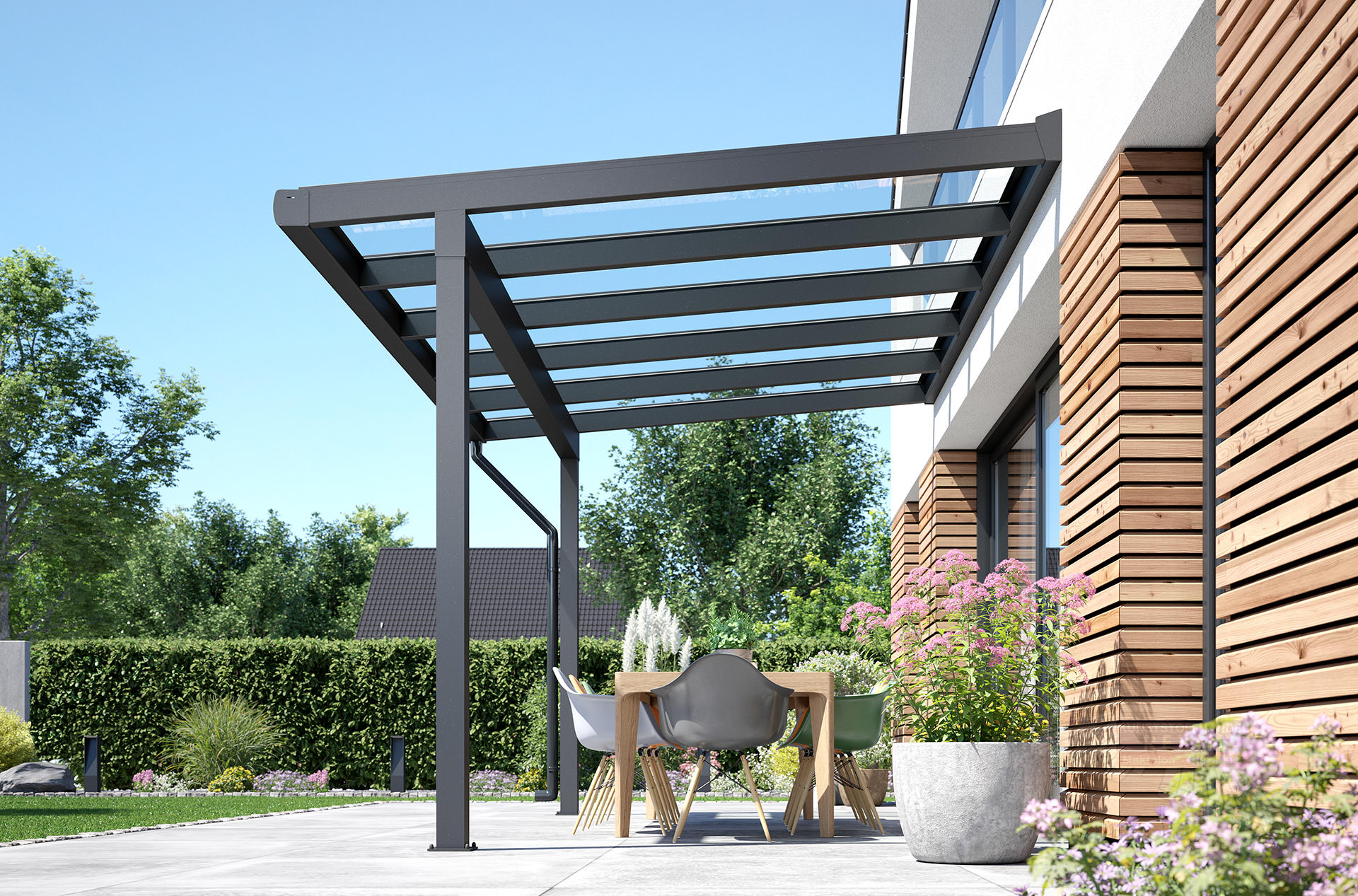REXOclassic® Alu Terrassenüberdachung 4m x 2,50m, VSG-Glas
