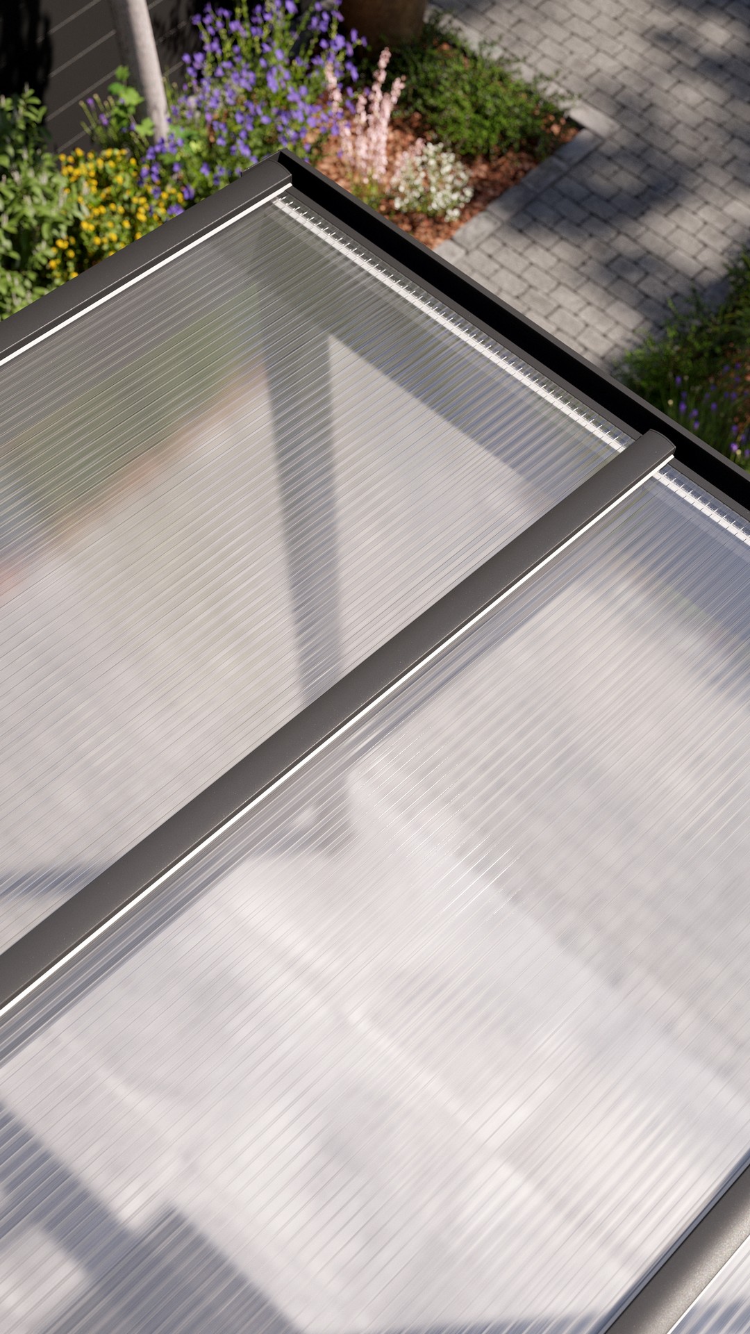 REXOvita® Alu Haustür-Vordach mit Wandpfosten, 1,5m x 1,5m