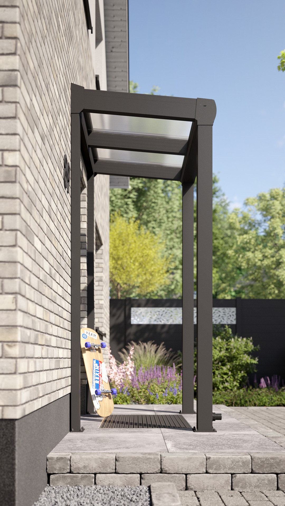 REXOvita® Alu Haustür-Vordach mit Wandpfosten, 1,5m x 1,5m