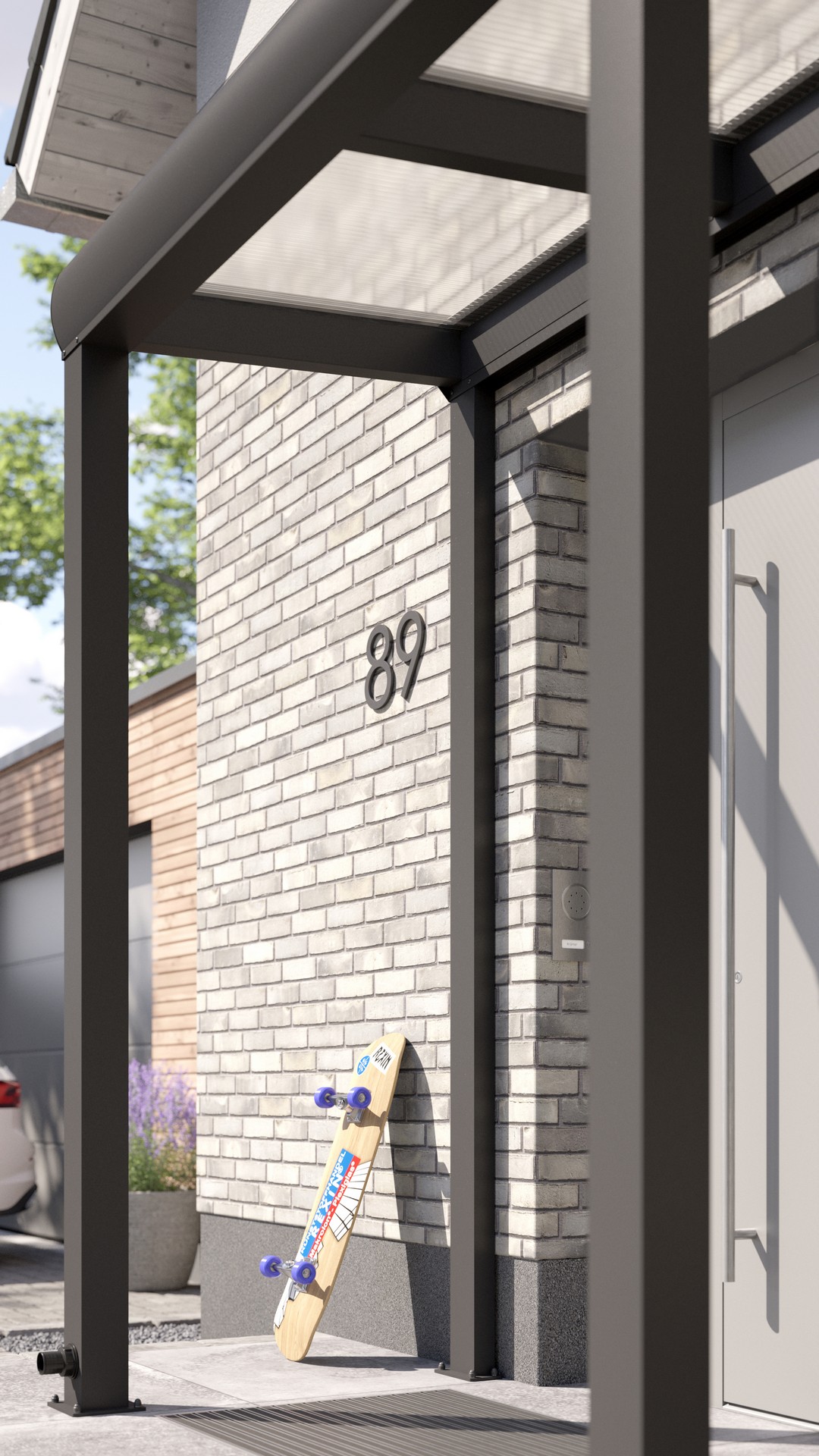 REXOvita® Alu Haustür-Vordach mit Wandpfosten,  2m x 1,5m