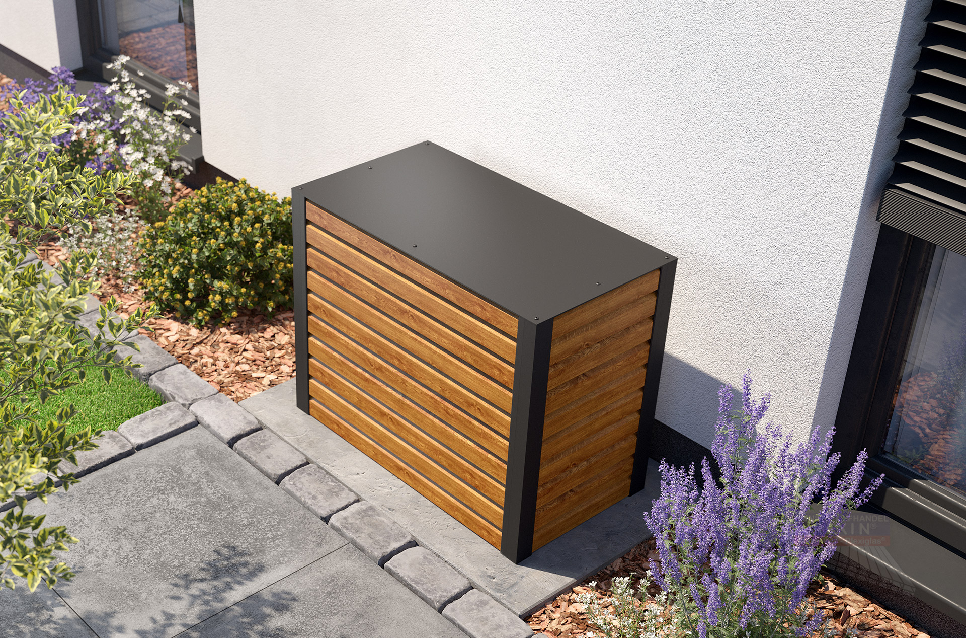 REXOenergy® Wärmepumpenverkleidung, Anthrazit - Rhombus Golden Oak