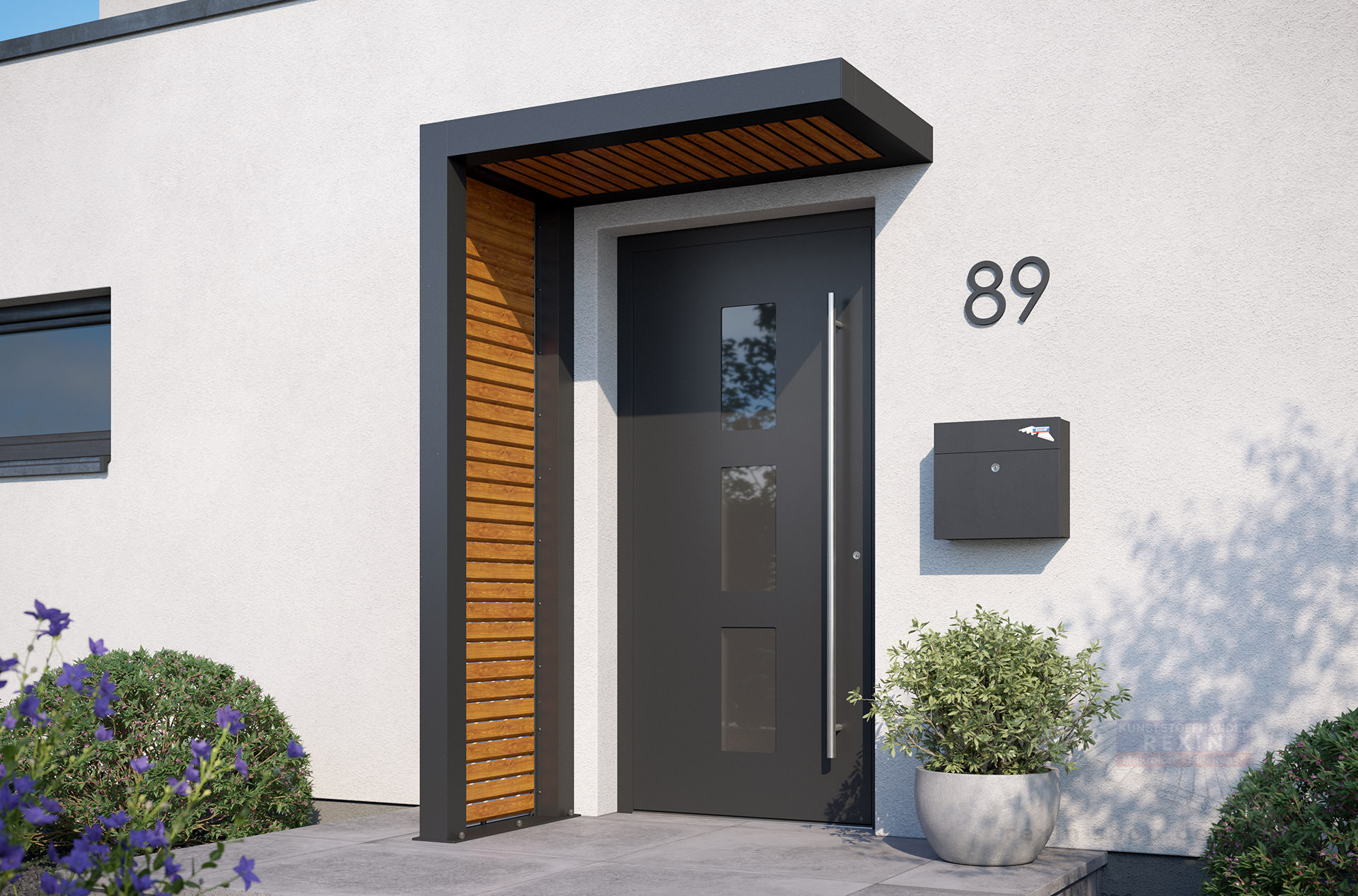 REXOlife® Haustür-Vordach, Dach: Rhombus Golden Oak – Seitenteil Rhombus, Golden Oak