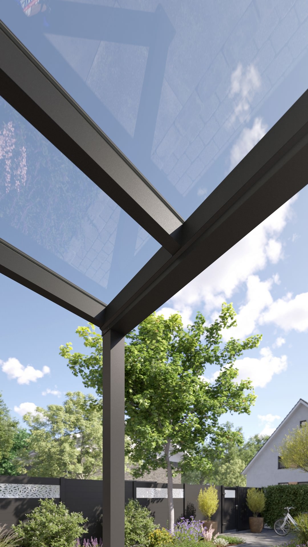 REXOvita® VSG Haustür-Vordach mit Wandpfosten, 1,5m x 1,5m