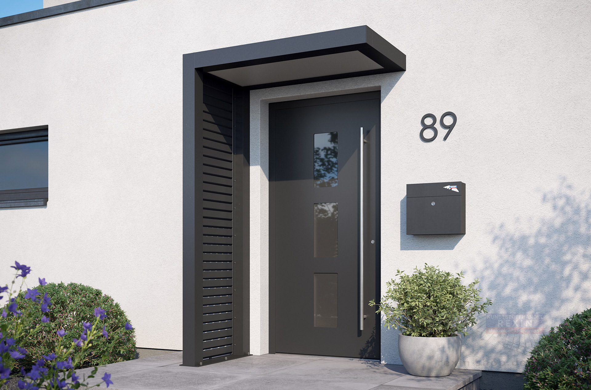 REXOlife® Haustür-Vordach, Dach: PLEXIGLAS® – Seitenteil: Rhombus, Anthrazit