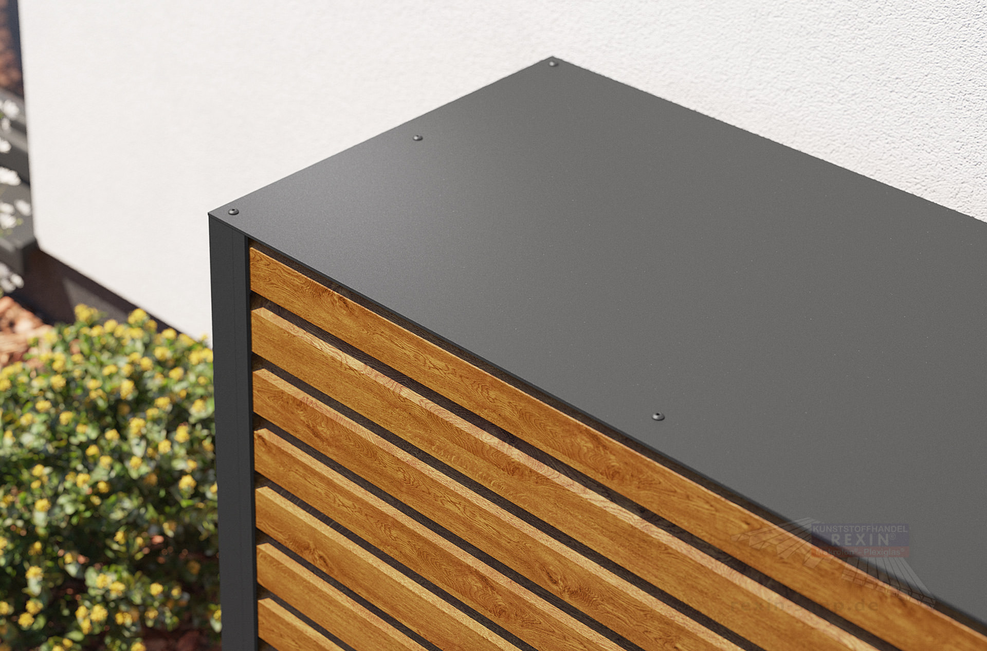REXOenergy® Wärmepumpenverkleidung, Anthrazit - Rhombus Golden Oak