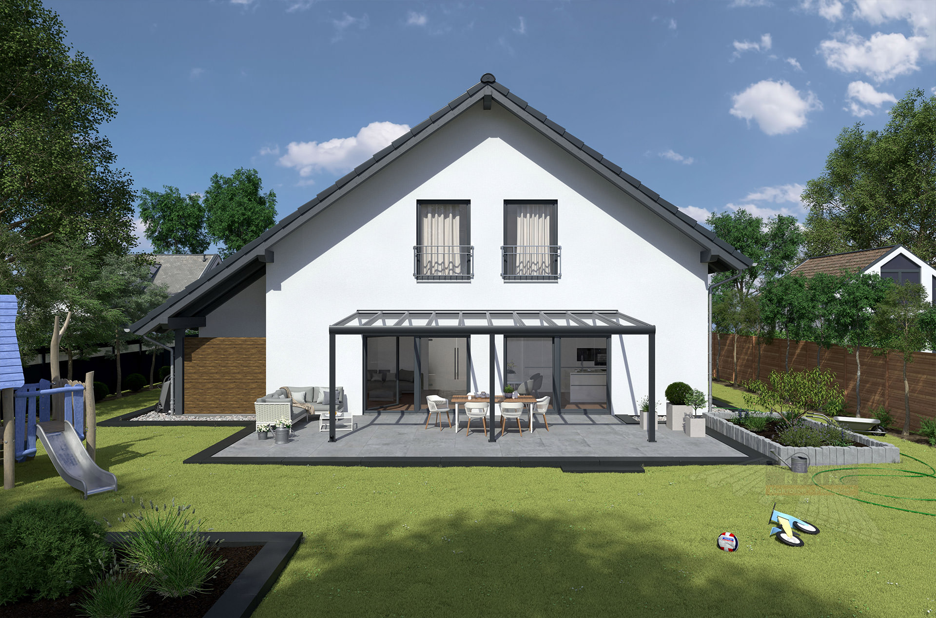 REXOpremium® Titan Alu Terrassendach 9m x 2m, mit Massivplatten