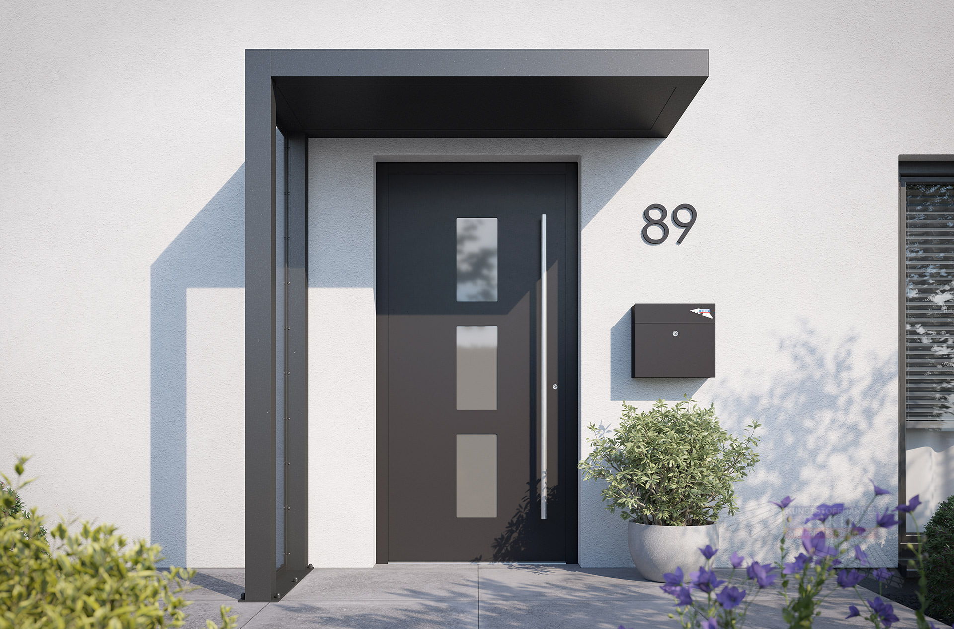 REXOlife® Haustür-Vordach, Dach: Aluminium, Anthrazit – Seitenteil: PLEXIGLAS®