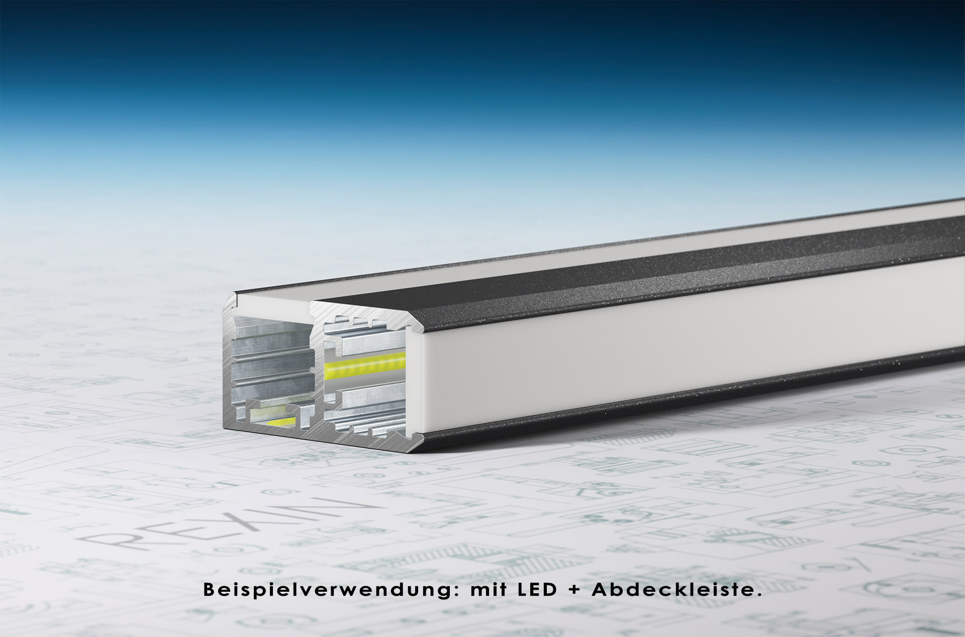 90-grad-schiene-plexi-weiss-hell-02 REXOboard® Alu-90°-Eckprofil mit LED-Aufnahme, weiß
