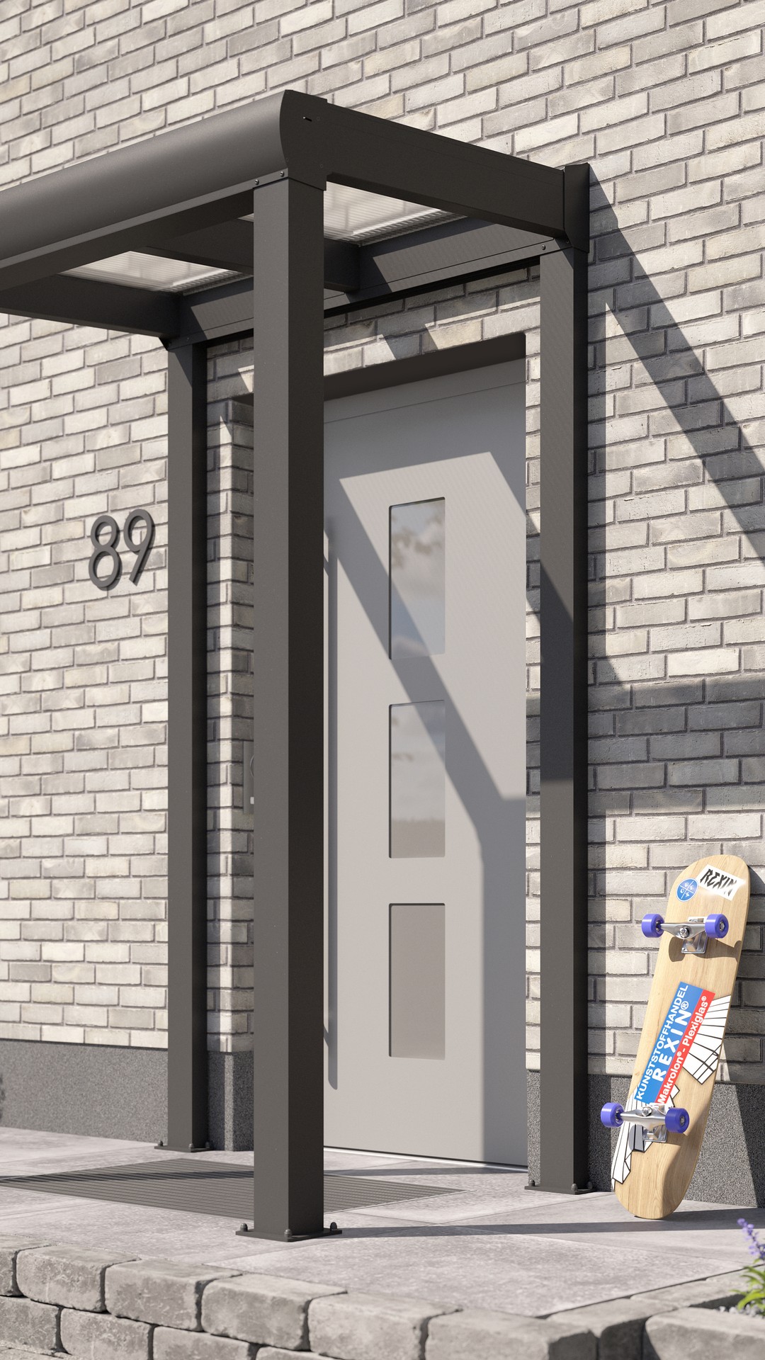 REXOvita® Alu Haustür-Vordach mit Wandpfosten, 1,5m x 1,5m