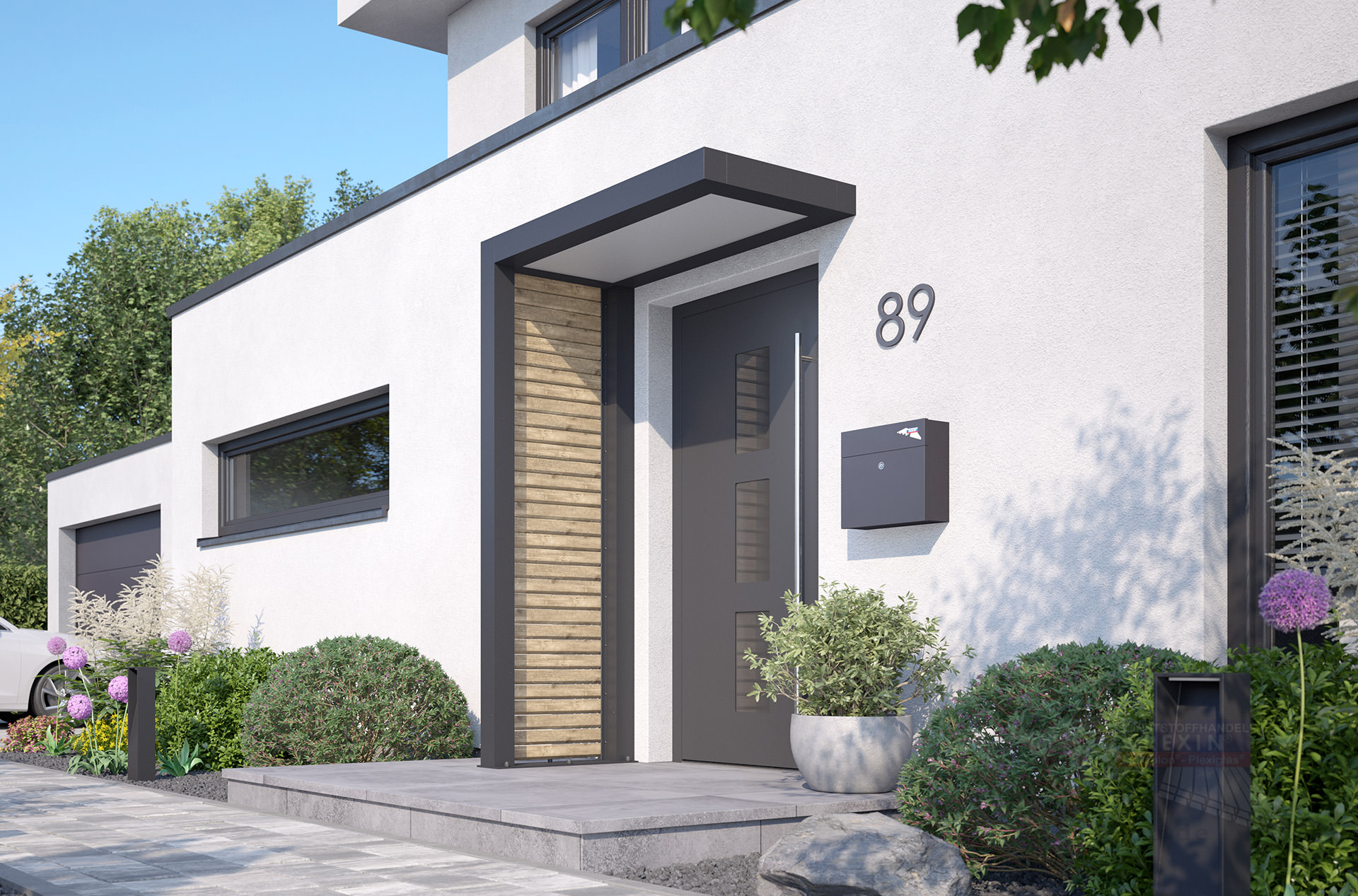 REXOlife® Haustür-Vordach, Dach: PLEXIGLAS® – Seitenteil: Rhombus, Treibholz