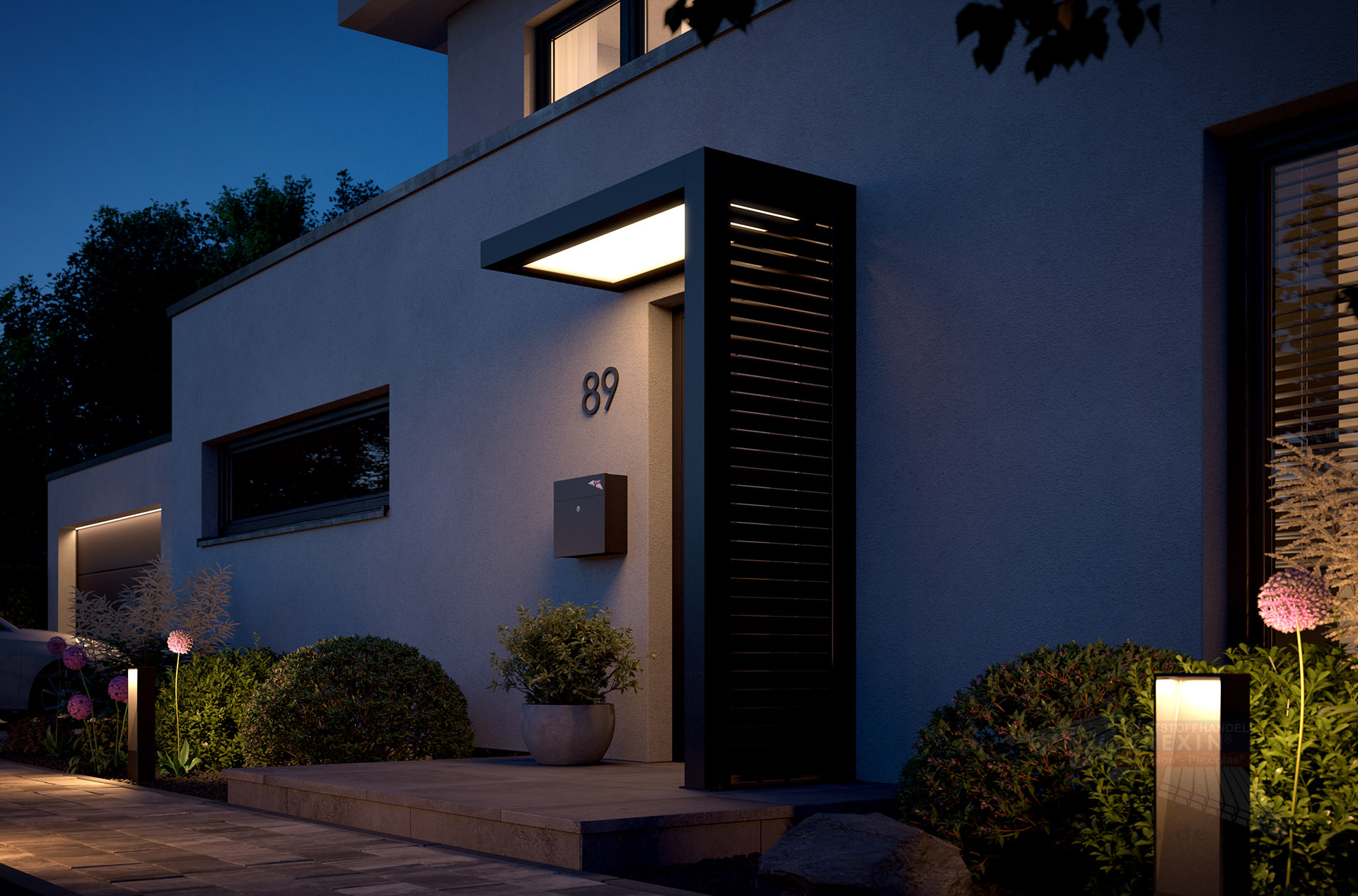 REXOlife® Haustür-Vordach, Dach: PLEXIGLAS® – Seitenteil: Rhombus, Anthrazit