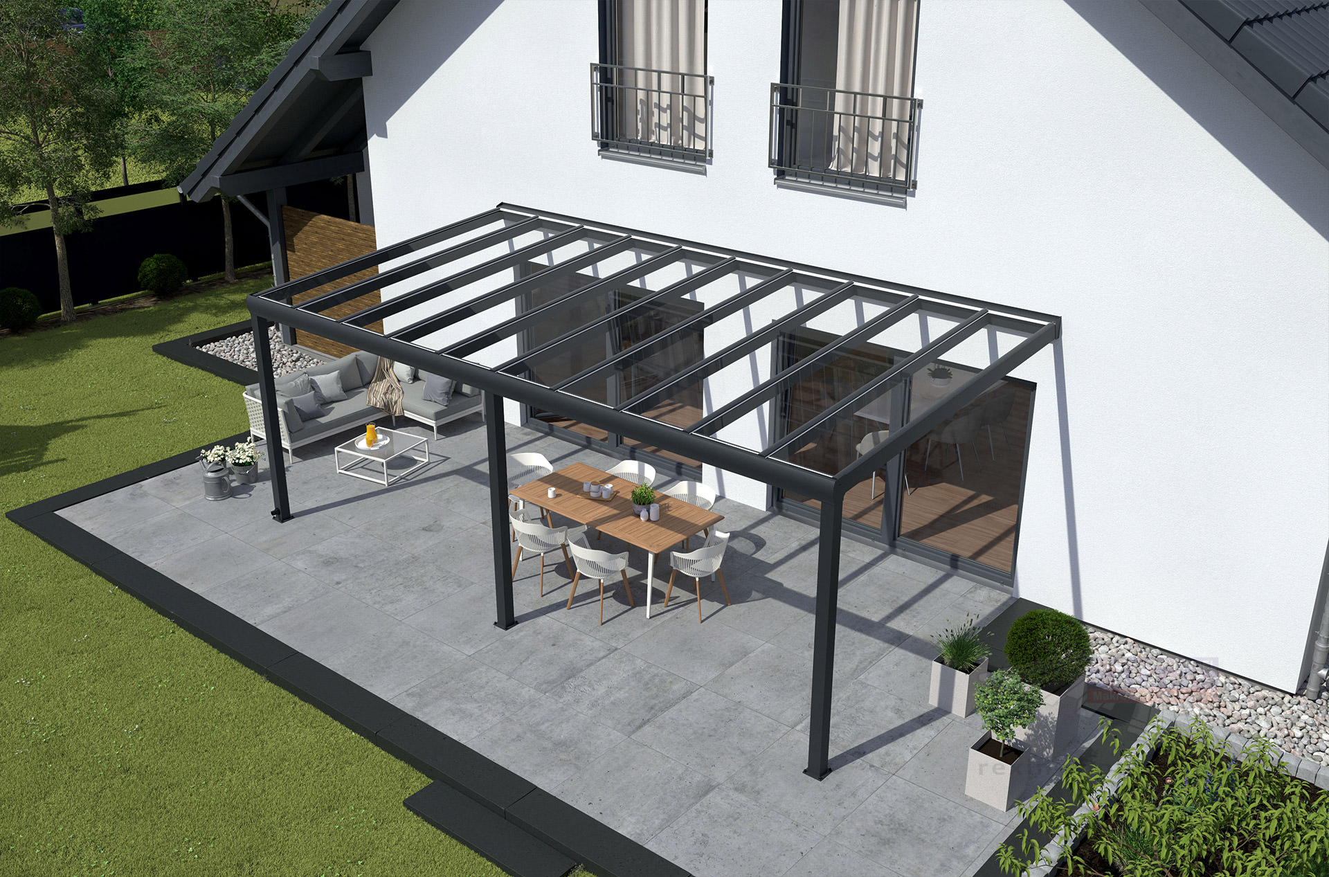 REXOpremium® Titan Alu Terrassendach 9m x 2m, mit Massivplatten