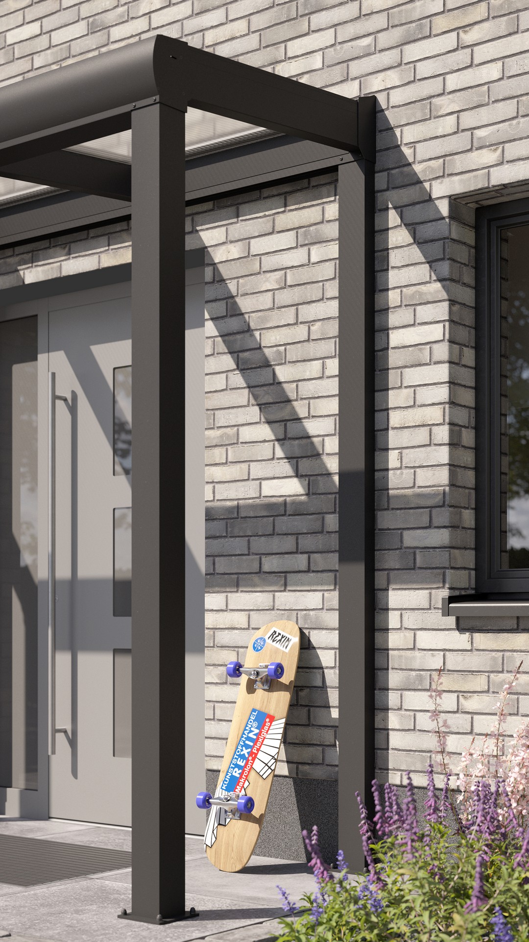 REXOvita® Alu Haustür-Vordach mit Wandpfosten,  3m x 1m
