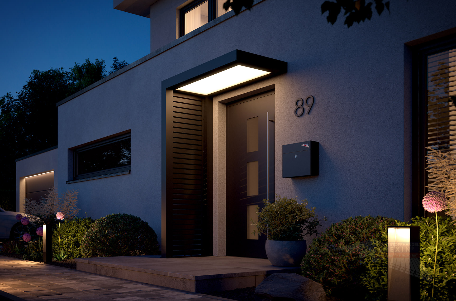 REXOlife® Haustür-Vordach, Dach: PLEXIGLAS® – Seitenteil: Rhombus, Anthrazit