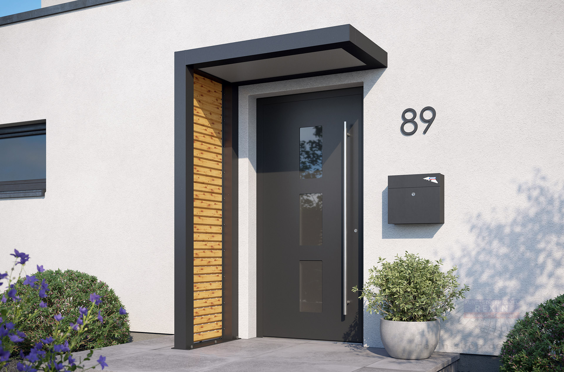 REXOlife® Haustür-Vordach, Dach: PLEXIGLAS® – Seitenteil: Rhombus, Fichte