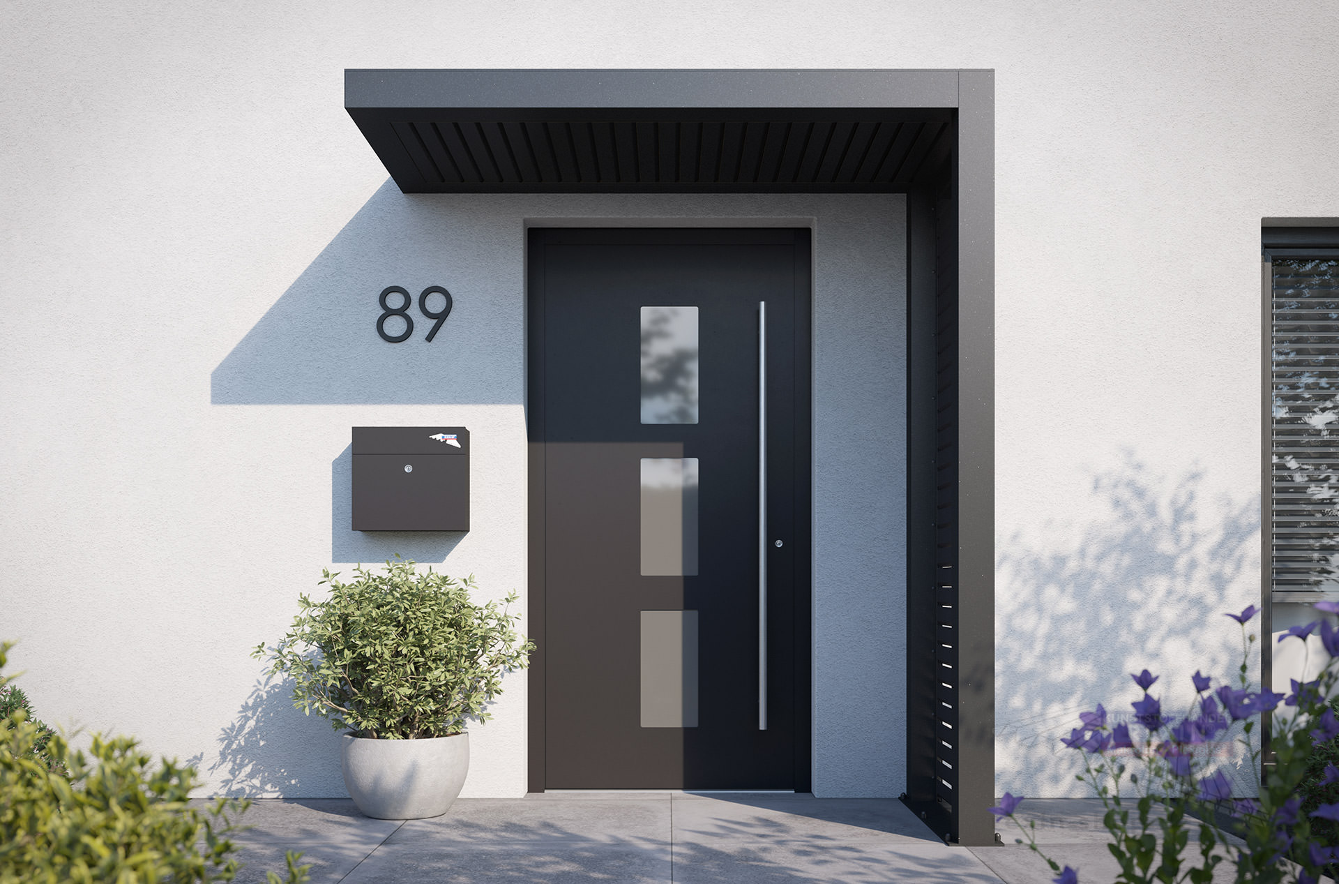 REXOlife® Haustür-Vordach, Dach: Rhombus, Anthrazit – Seitenteil Rhombus, Anthrazit