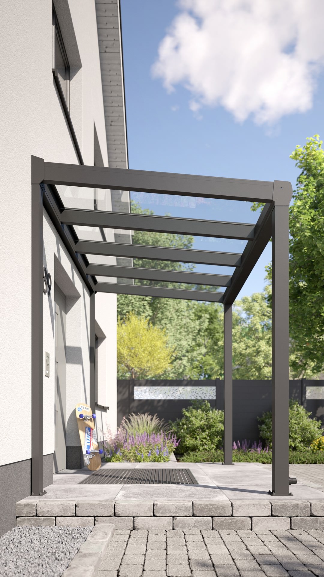 REXOvita® VSG Haustür-Vordach mit Wandpfosten, 3m x 2m