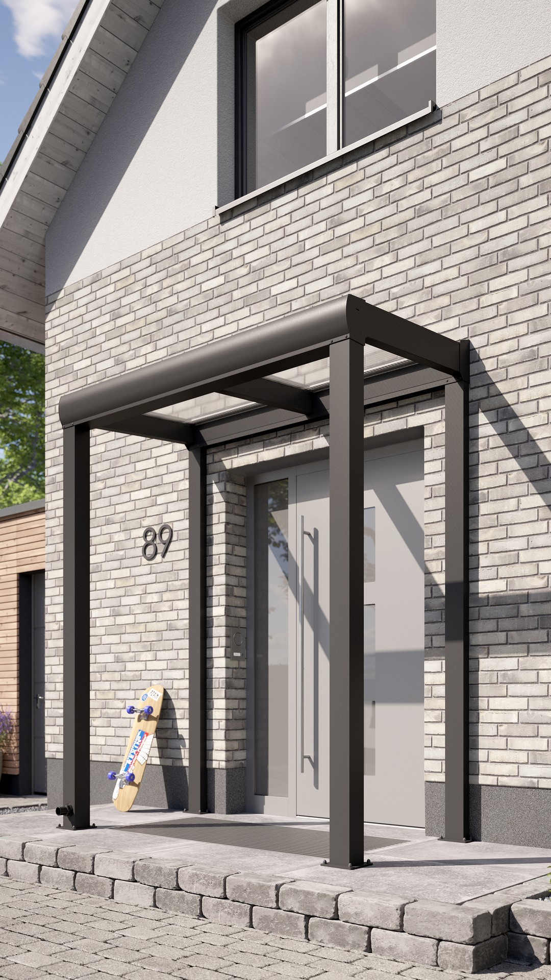 REXOvita® Alu Haustür-Vordach mit Wandpfosten,  2m x 1,5m