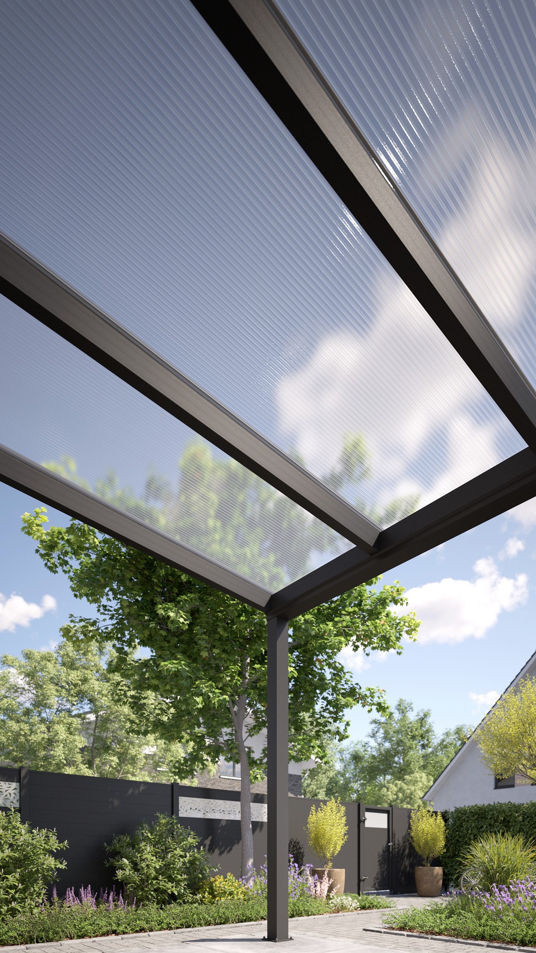 REXOvita® Alu Haustür-Vordach mit Wandpfosten,  3m x 3m