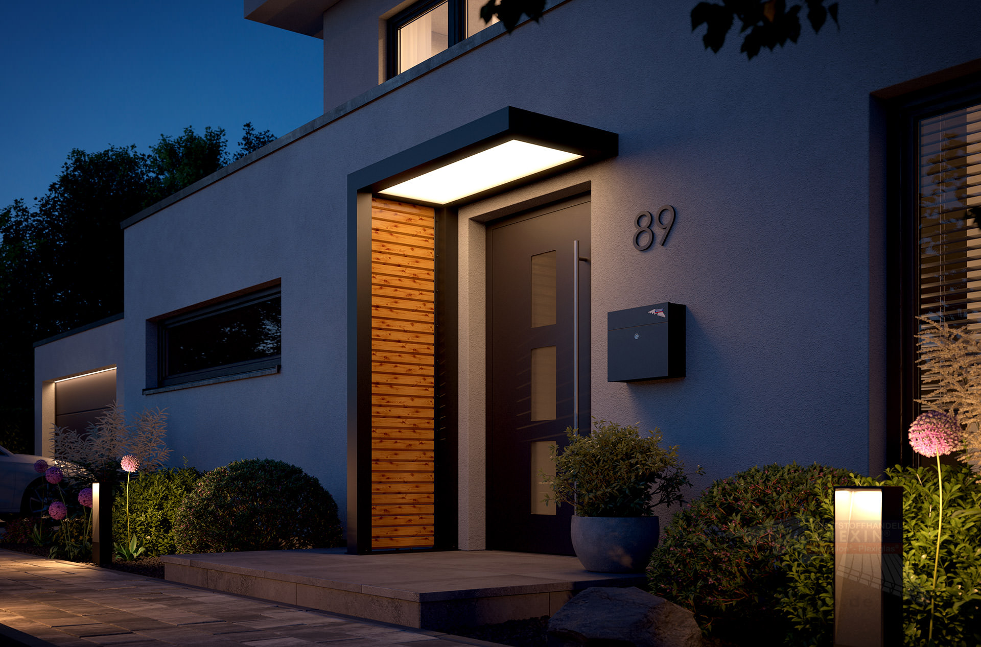 REXOlife® Haustür-Vordach, Dach: PLEXIGLAS® – Seitenteil: Rhombus, Fichte