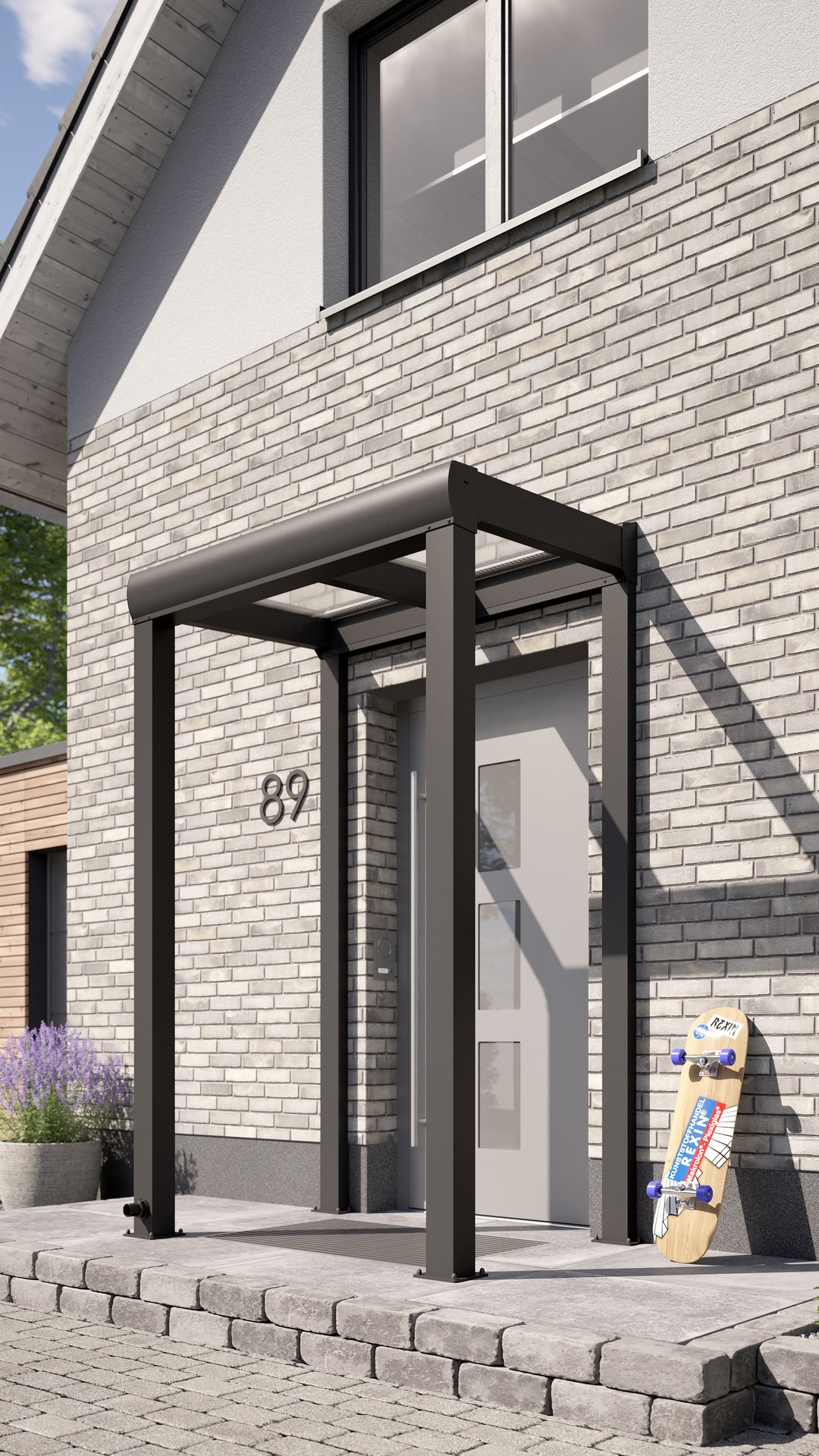 REXOvita® Alu Haustür-Vordach mit Wandpfosten, 1,5m x 1,5m