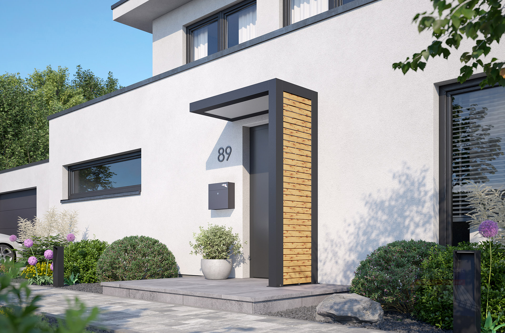 REXOlife® Haustür-Vordach, Dach: PLEXIGLAS® – Seitenteil: Rhombus, Fichte