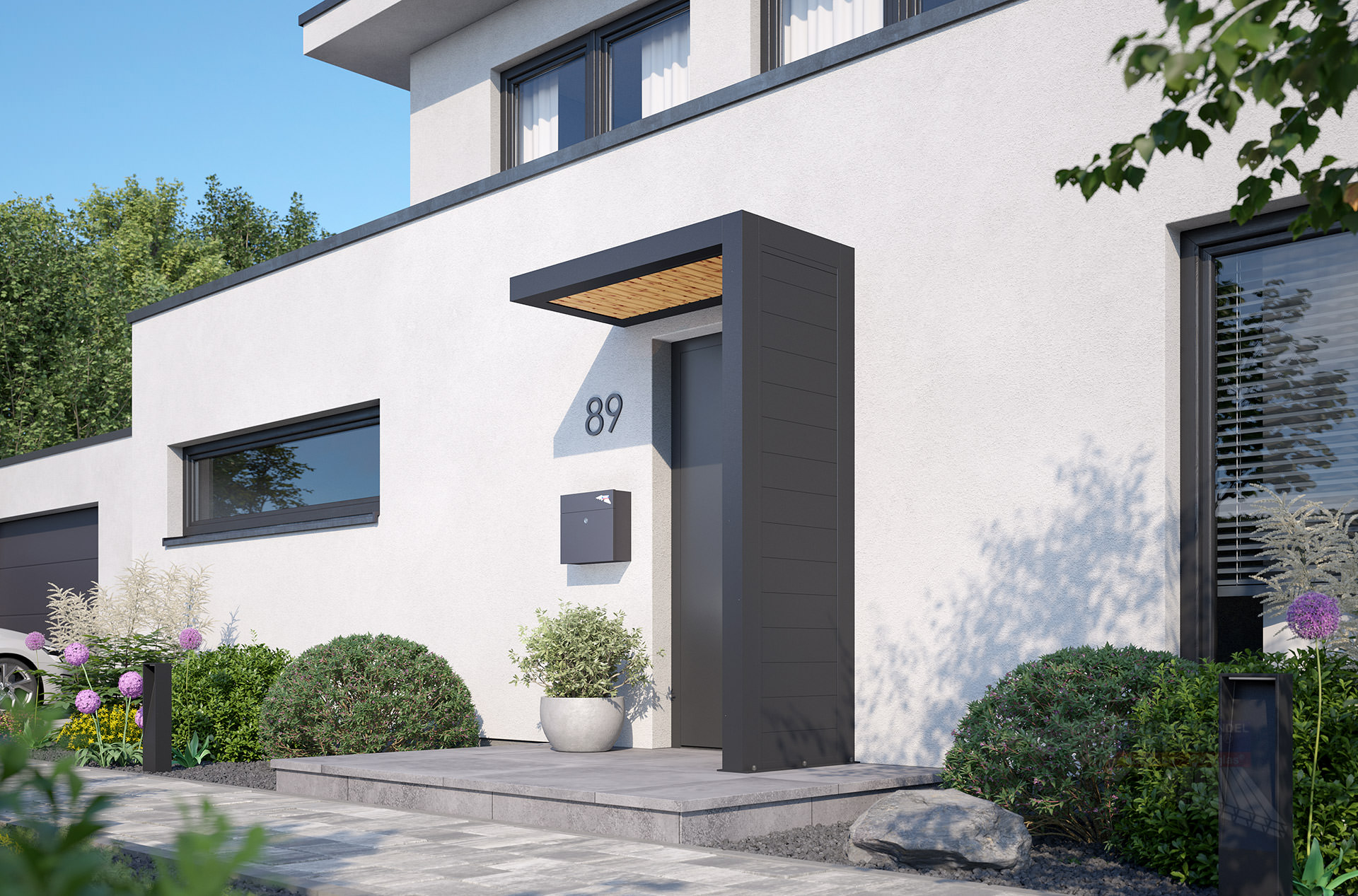 rexolife_1500x800_db703_trennwandprofile_db703_rhombusprofile_kiefer_rechts_kamera_a_klein REXOlife® Haustür-Vordach, Dach: Rhombus, Fichte – Seitenteil: Alu Trennwand, Anthrazit