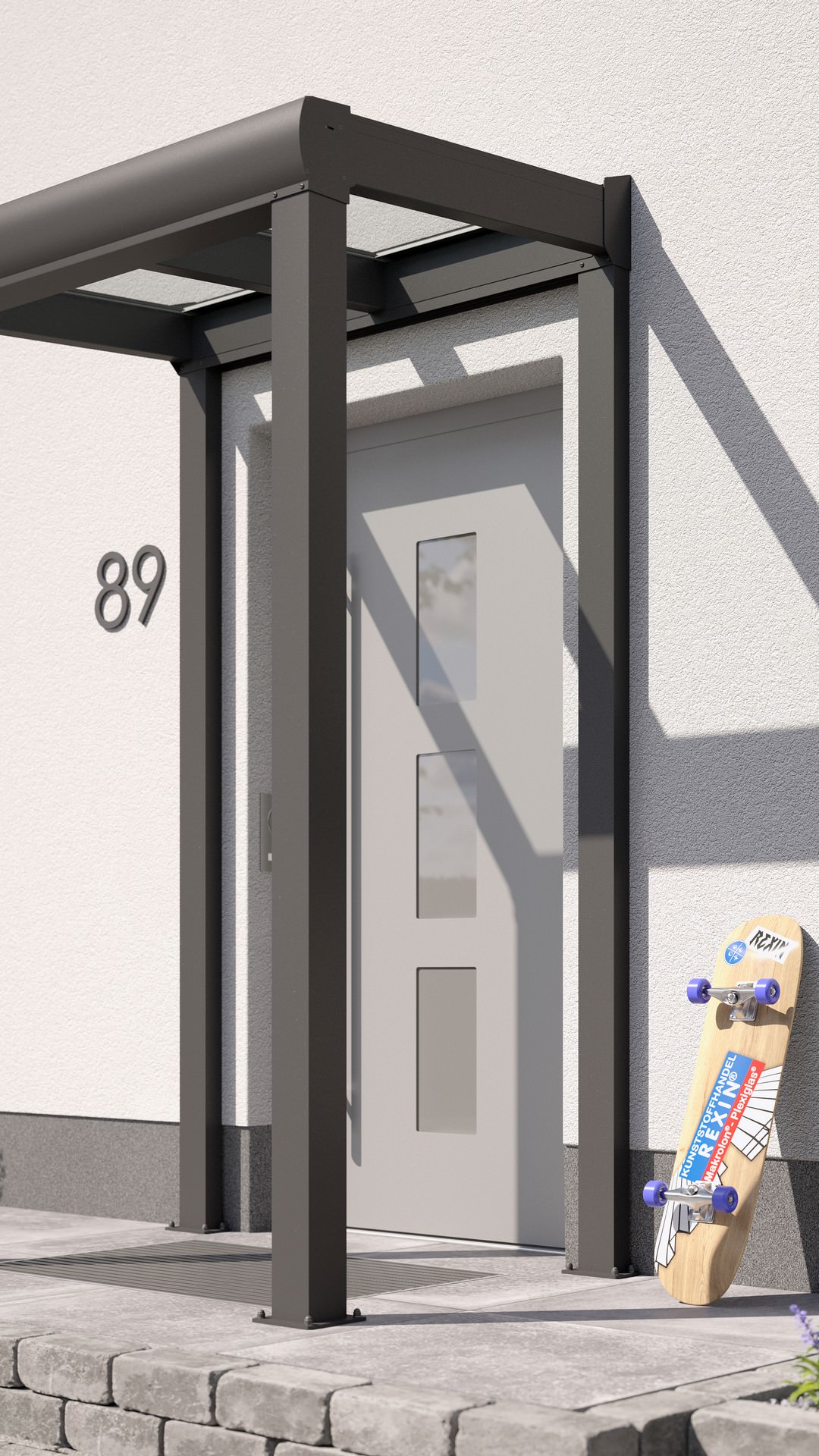 REXOvita® VSG Haustür-Vordach mit Wandpfosten, 1,5m x 1,5m