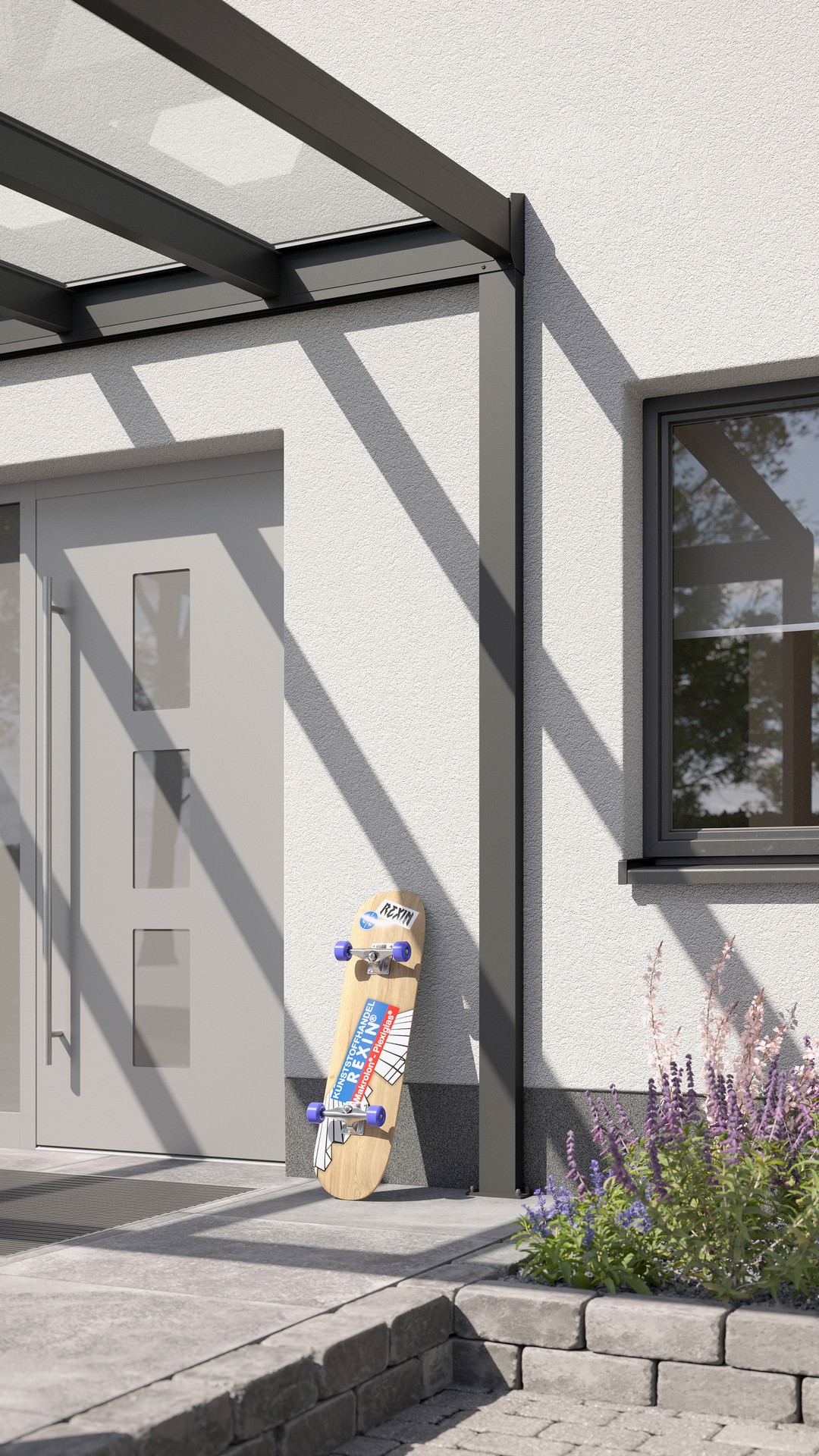 REXOvita® VSG Haustür-Vordach mit Wandpfosten, 3m x 3m