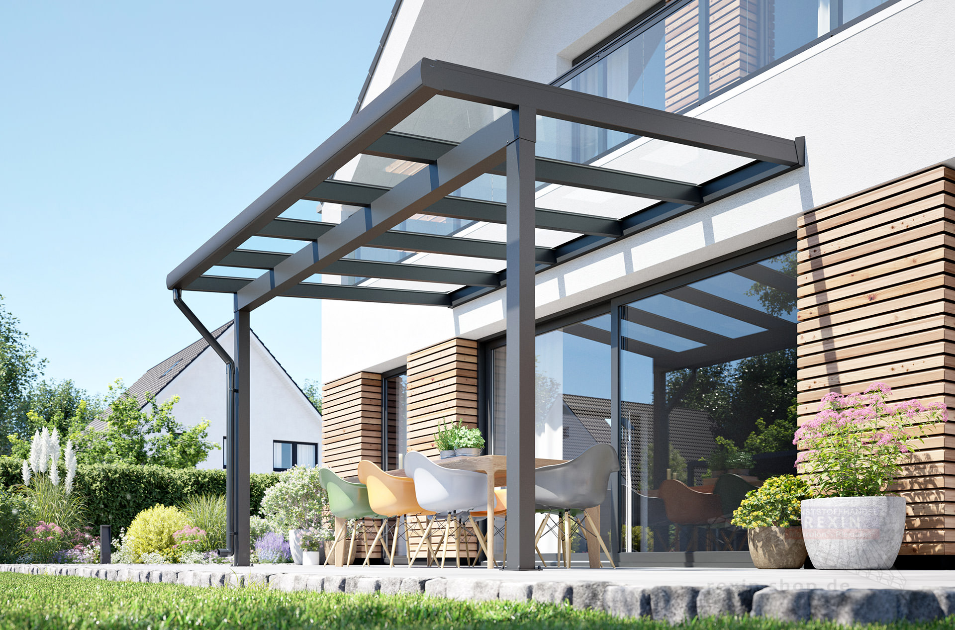 REXOclassic® Alu Terrassenüberdachung 4m x 2,50m, VSG-Glas