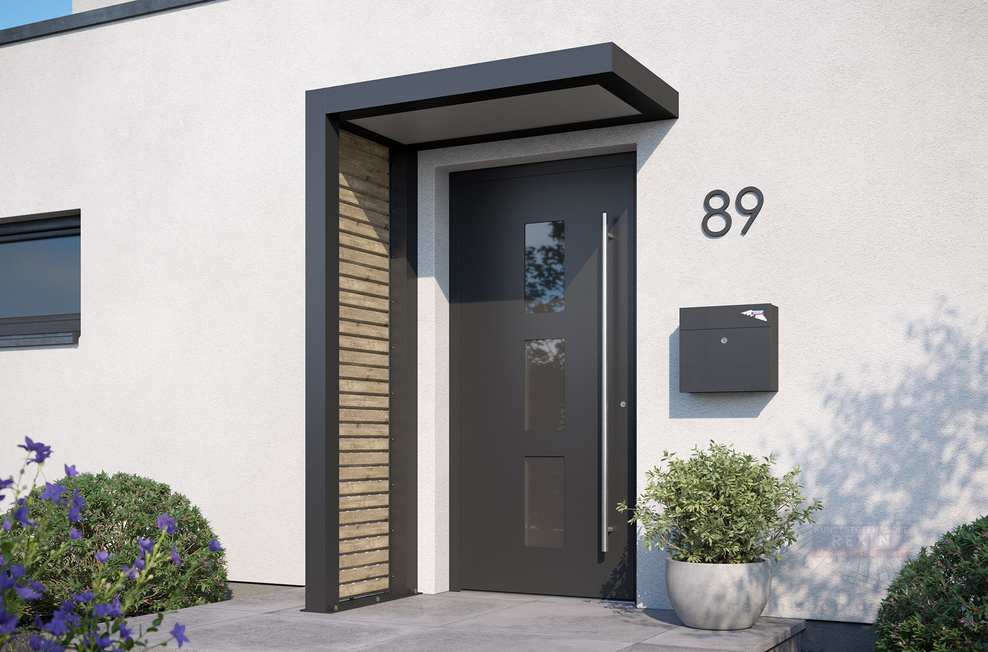 REXOlife® Haustür-Vordach, Dach: PLEXIGLAS® – Seitenteil: Rhombus, Treibholz