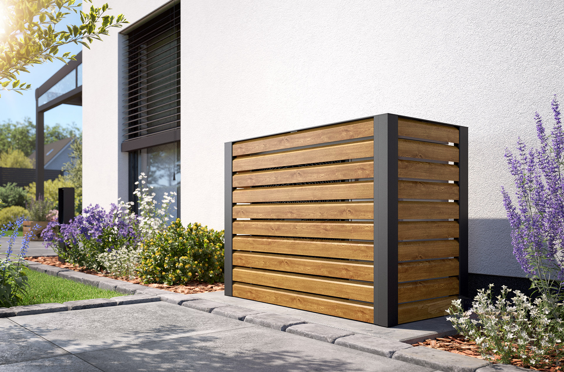 REXOenergy® Wärmepumpenverkleidung, Anthrazit - Rhombus Golden Oak