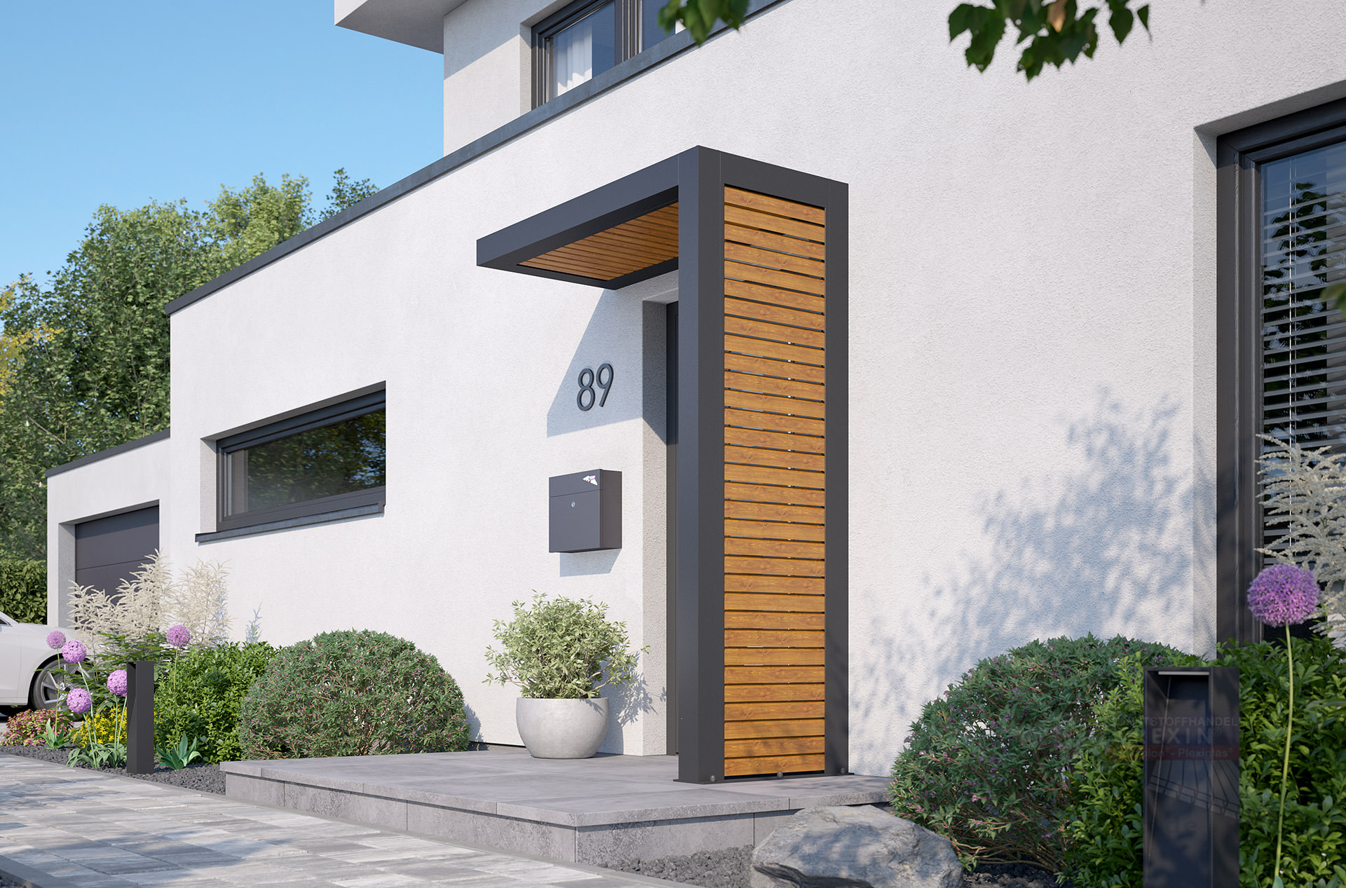REXOlife® Haustür-Vordach, Dach: Rhombus Golden Oak – Seitenteil Rhombus, Golden Oak