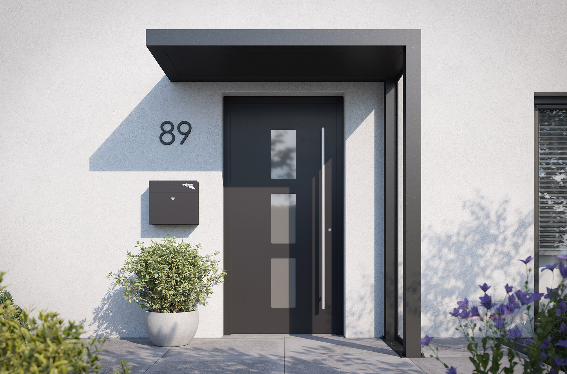 REXOlife® Haustür-Vordach, Dach: Aluminium, Anthrazit – Seitenteil: PLEXIGLAS®