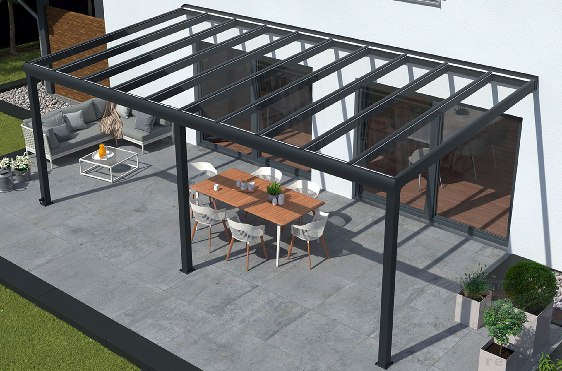 REXOpremium® Titan Alu Terrassendach 9m x 2m, mit Massivplatten