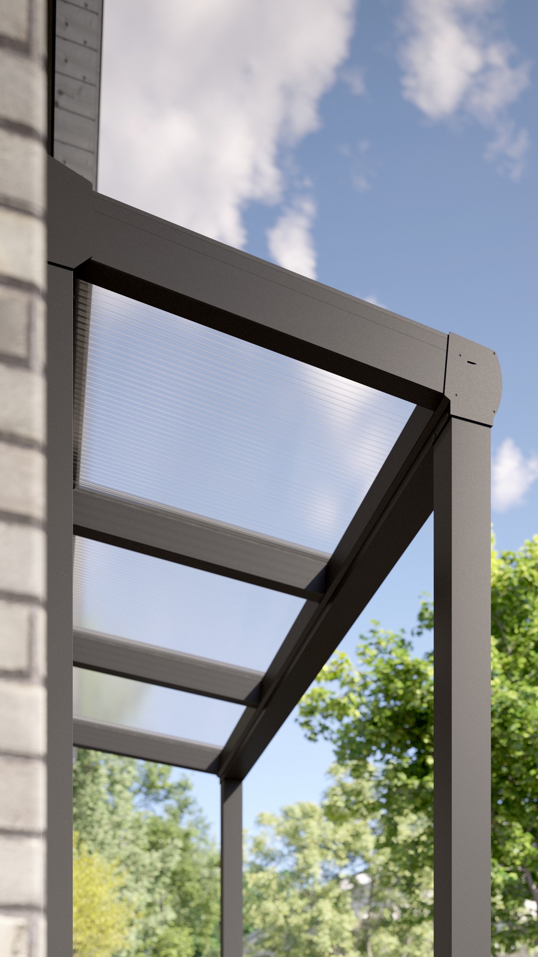 REXOvita® Alu Haustür-Vordach mit Wandpfosten, 1,5m x 1,5m