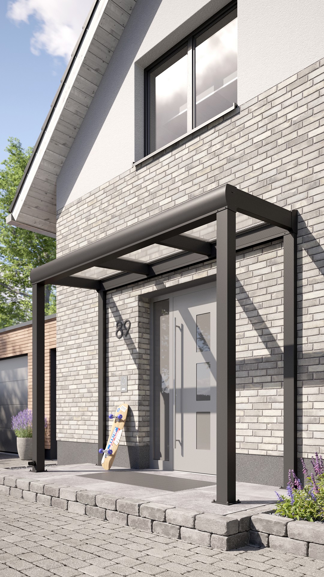 REXOvita® Alu Haustür-Vordach mit Wandpfosten,  3m x 1m