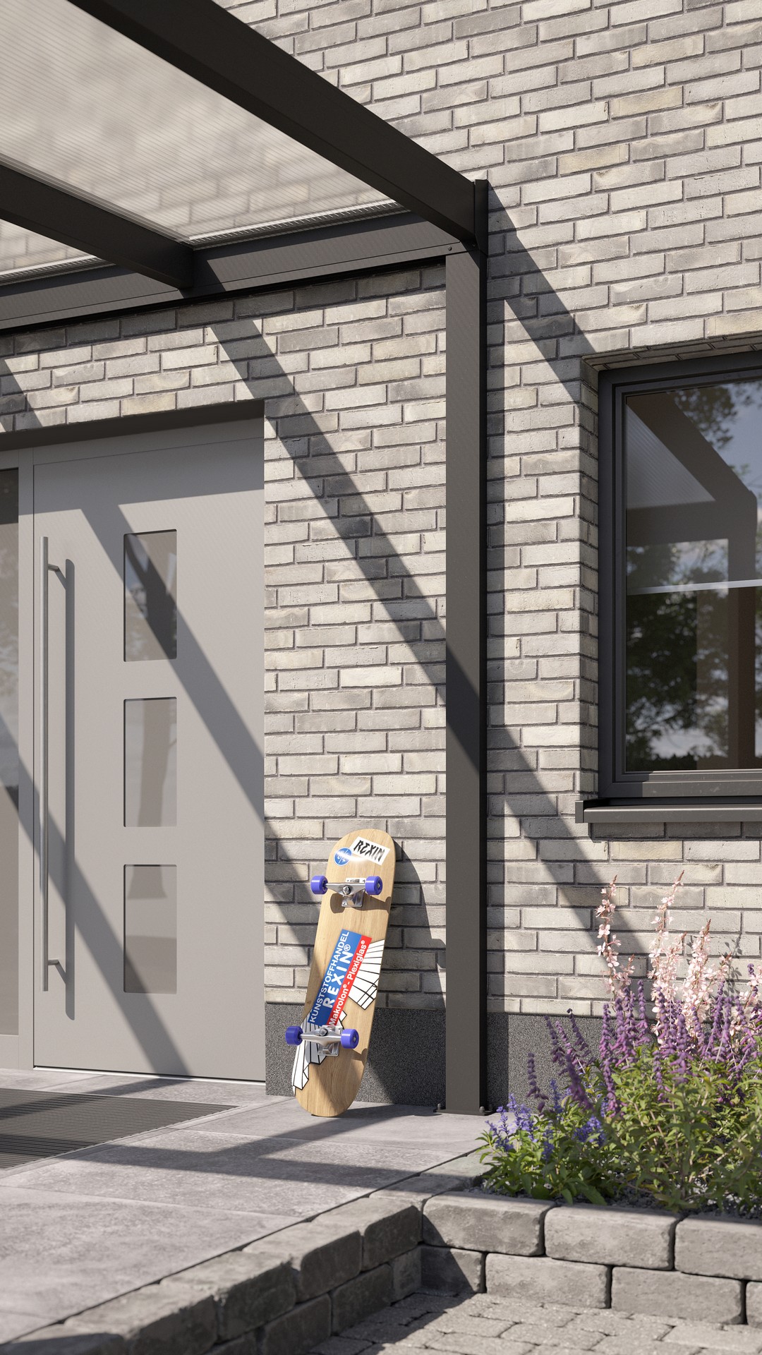 REXOvita® Alu Haustür-Vordach mit Wandpfosten,  3m x 3m