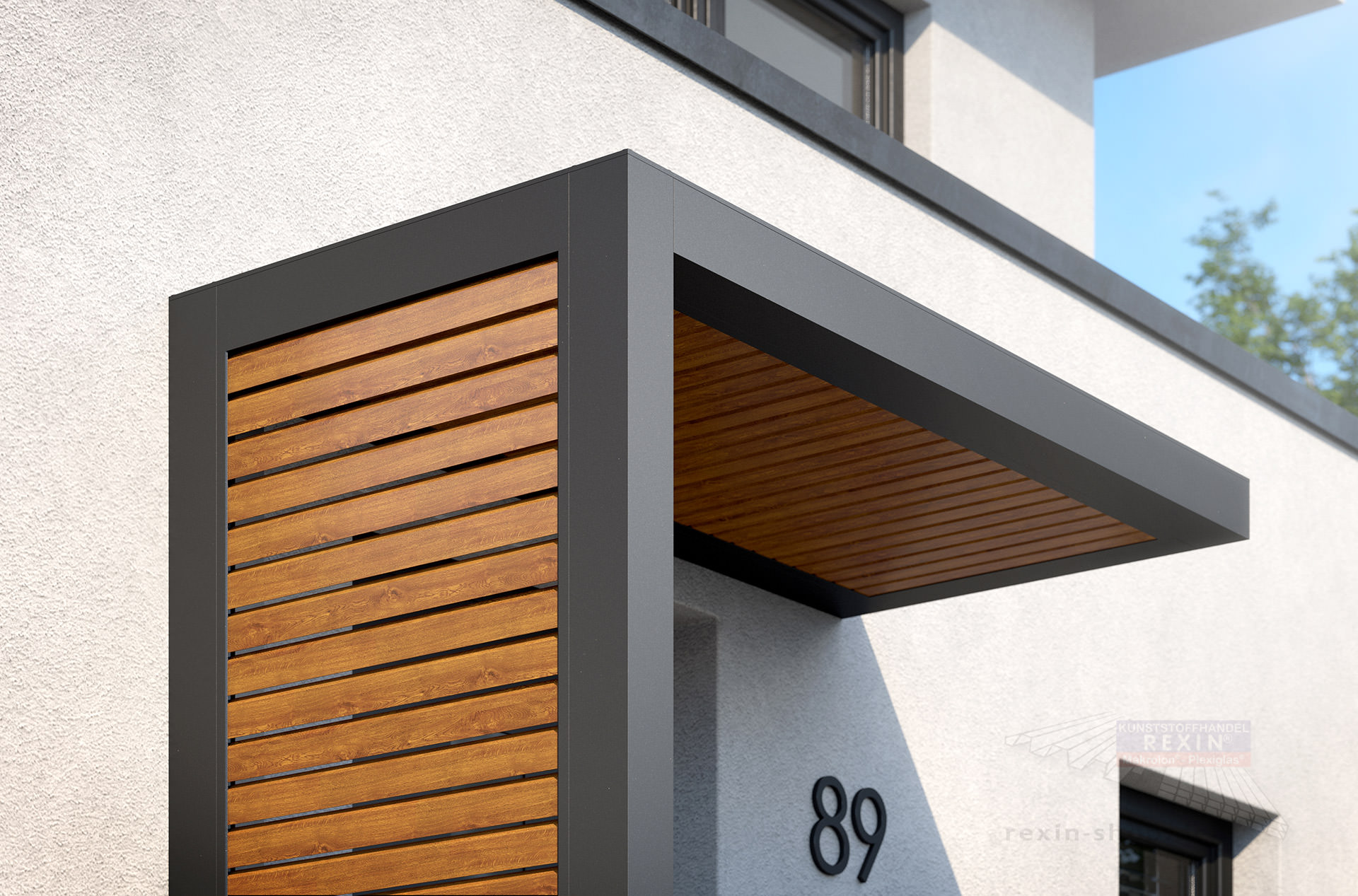 REXOlife® Haustür-Vordach, Dach: Rhombus Golden Oak – Seitenteil Rhombus, Golden Oak