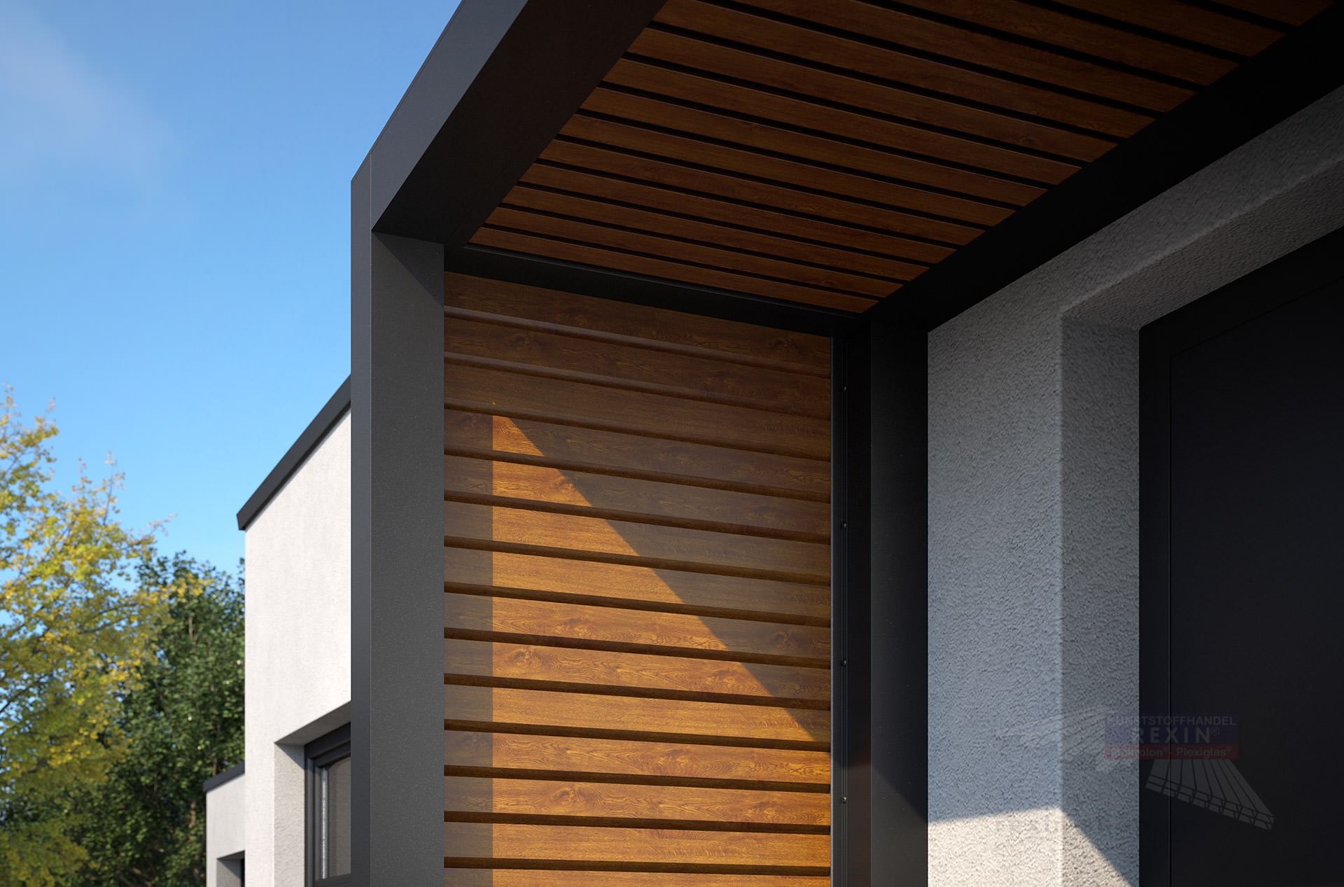REXOlife® Haustür-Vordach, Dach: Rhombus Golden Oak – Seitenteil Rhombus, Golden Oak