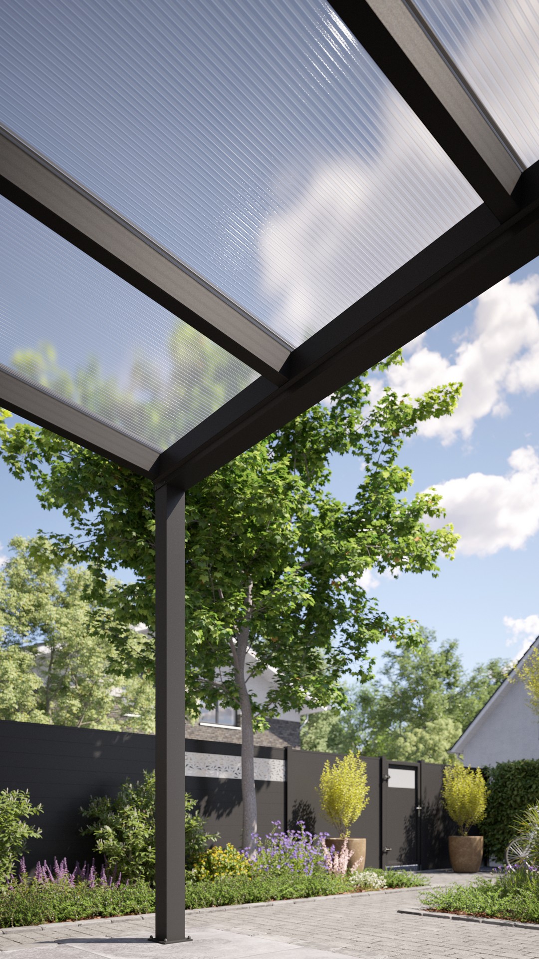 REXOvita® Alu Haustür-Vordach mit Wandpfosten,  3m x 2,5m