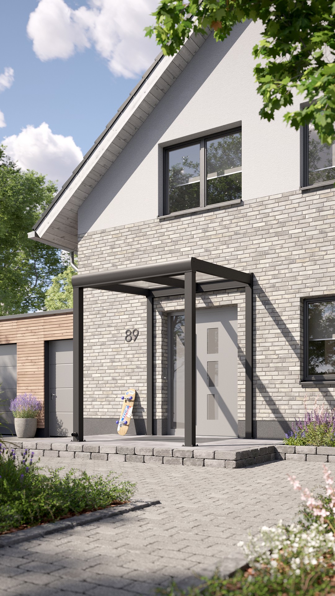 REXOvita® Alu Haustür-Vordach mit Wandpfosten,  2m x 2m