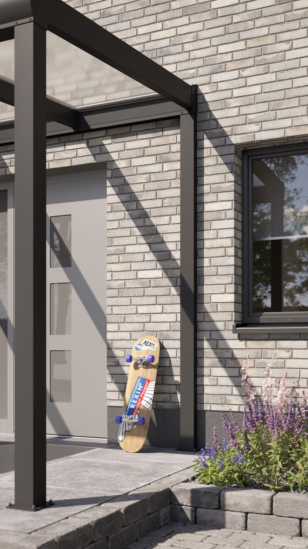 REXOvita® Alu Haustür-Vordach mit Wandpfosten,  3m x 2,5m