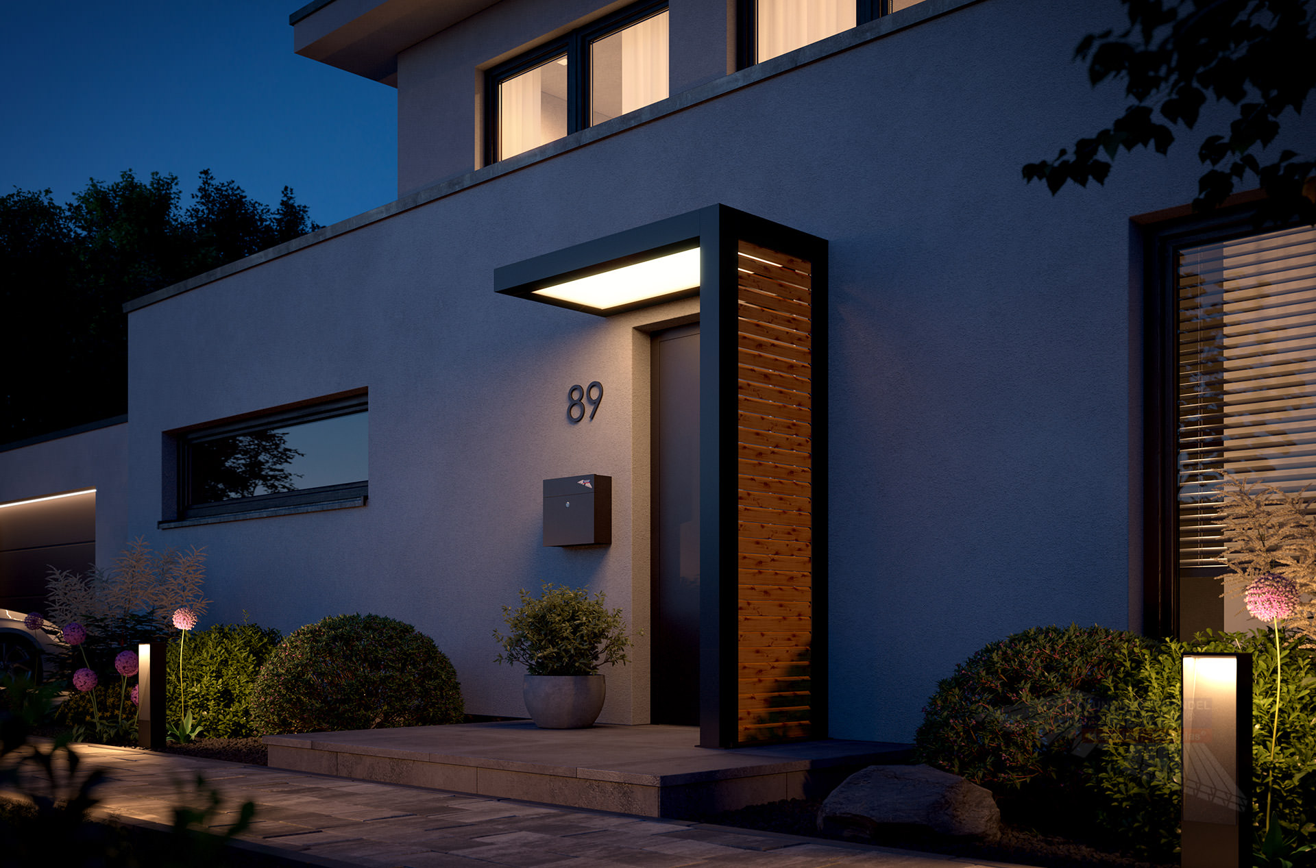 REXOlife® Haustür-Vordach, Dach: PLEXIGLAS® – Seitenteil: Rhombus, Fichte
