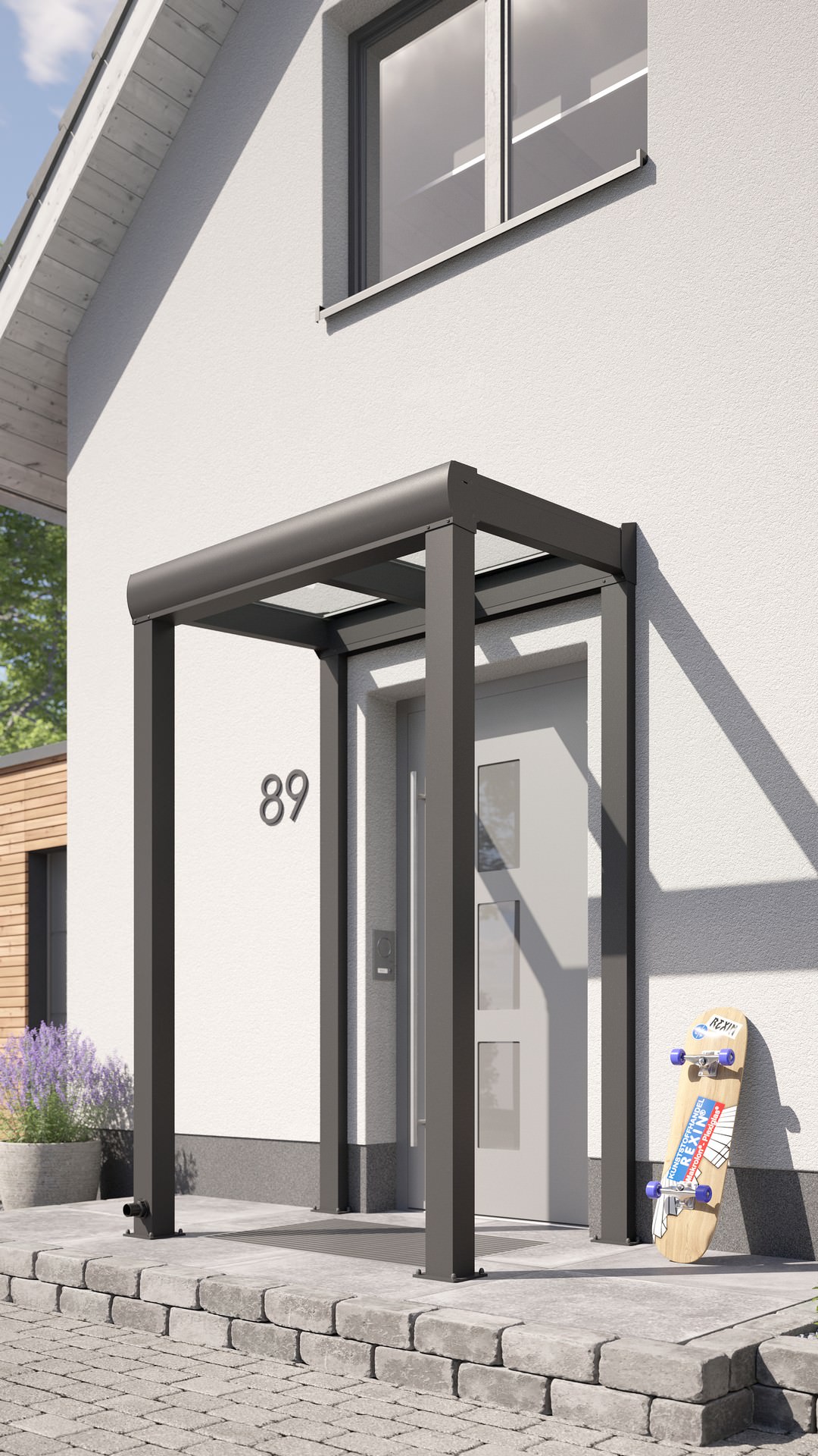 REXOvita® VSG Haustür-Vordach mit Wandpfosten, 1,5m x 1,5m