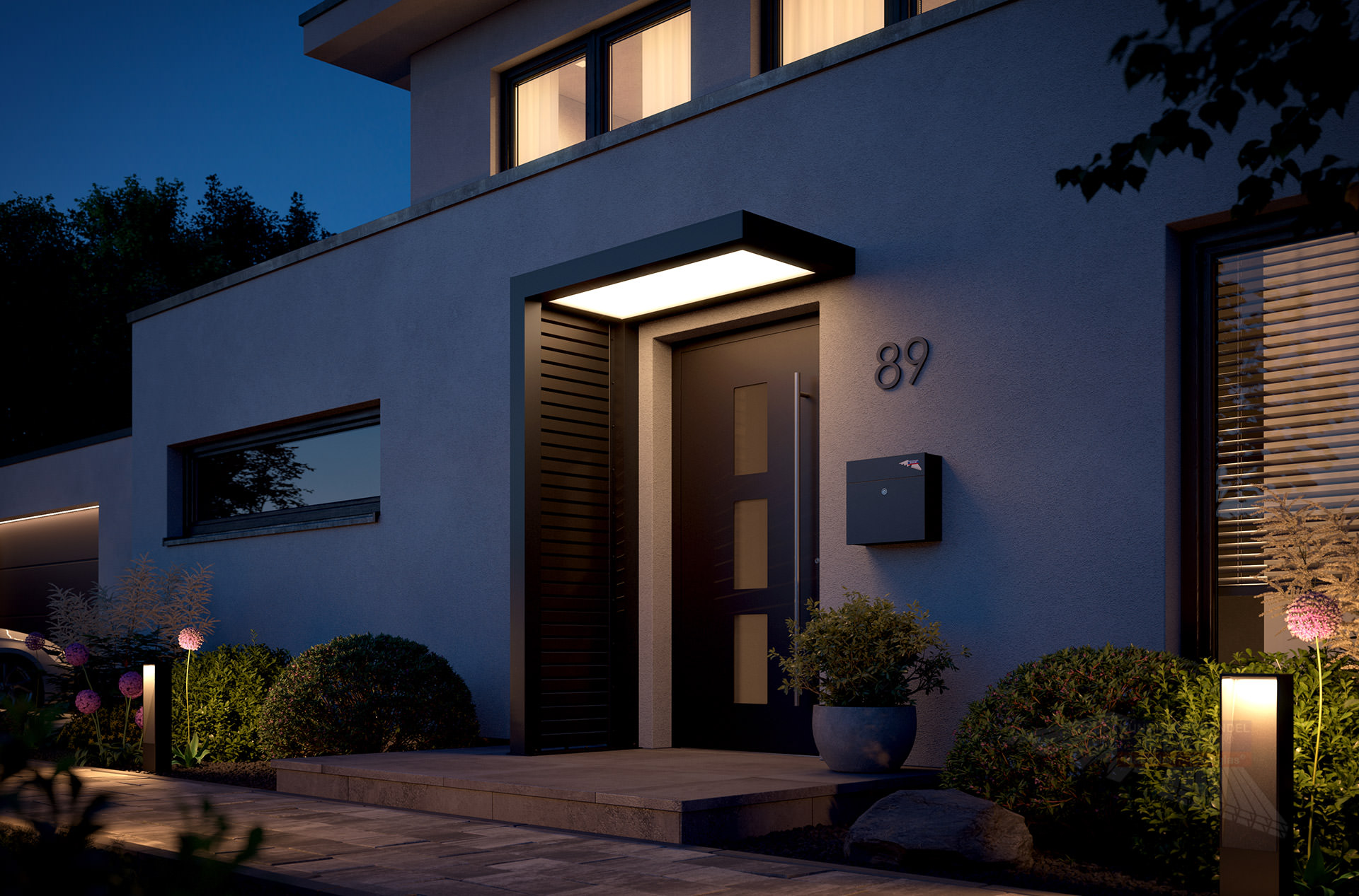 REXOlife® Haustür-Vordach, Dach: PLEXIGLAS® – Seitenteil: Rhombus, Anthrazit