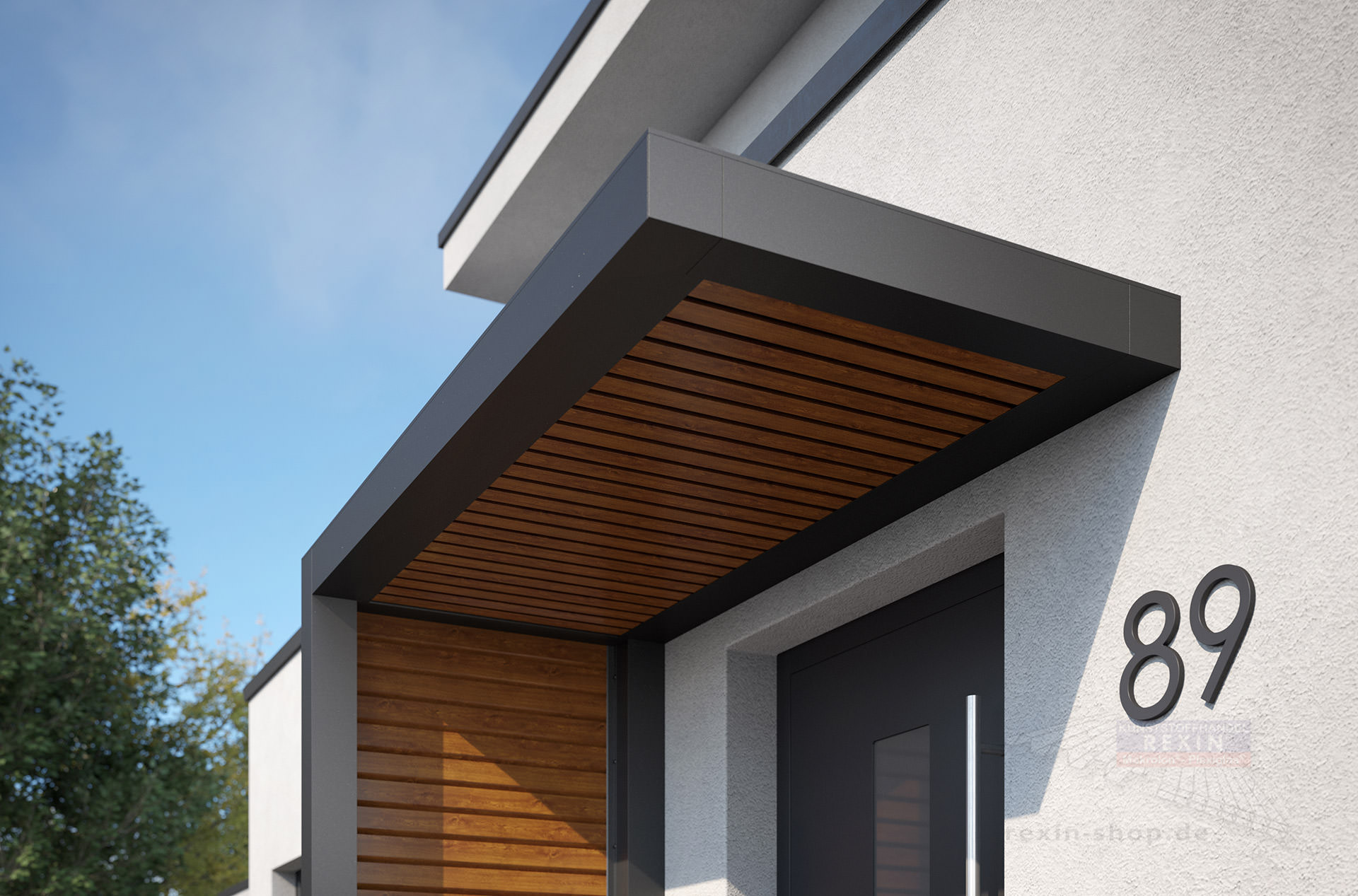 REXOlife® Haustür-Vordach, Dach: Rhombus Golden Oak – Seitenteil Rhombus, Golden Oak