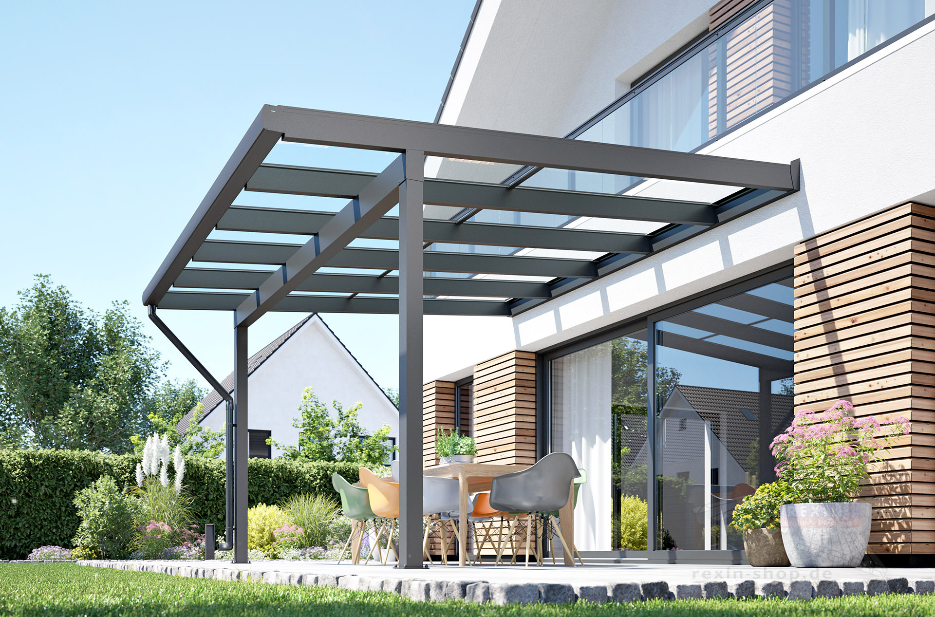 REXOclassic® Alu Terrassenüberdachung 3m x 4,50m, VSG-Glas