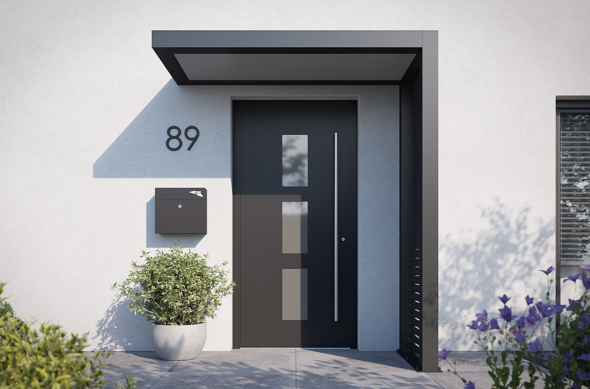 REXOlife® Haustür-Vordach, Dach: PLEXIGLAS® – Seitenteil: Rhombus, Anthrazit